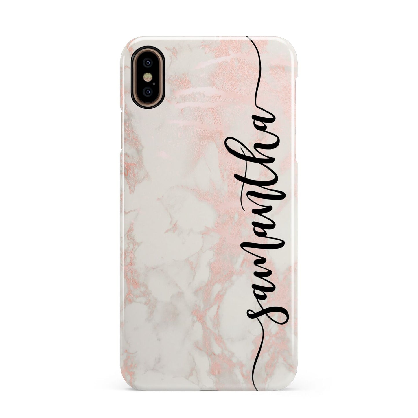 Pink Marble Vertical Black Personalised Name Apple iPhone Xs Max 3D Snap Case