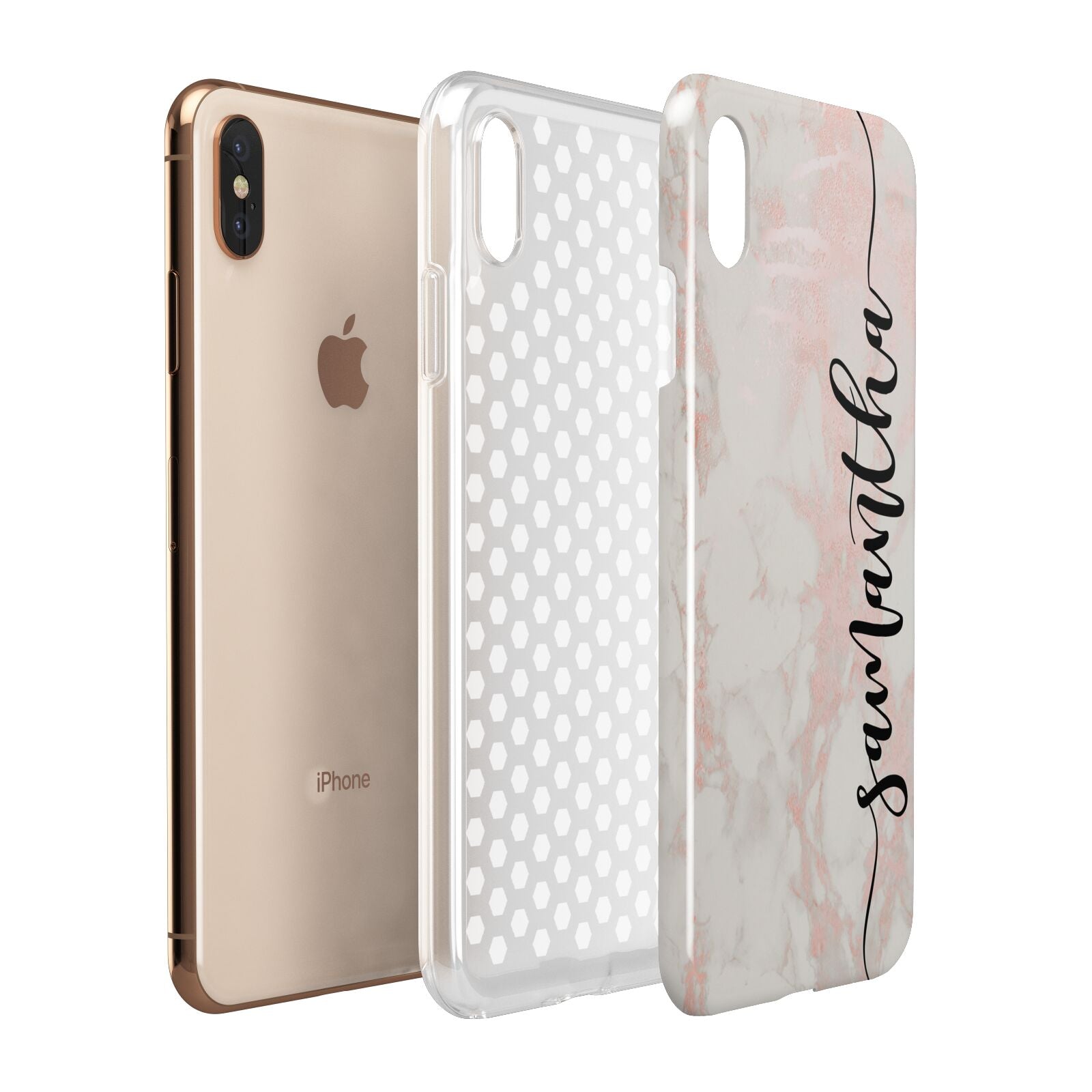 Pink Marble Vertical Black Personalised Name Apple iPhone Xs Max 3D Tough Case Expanded View
