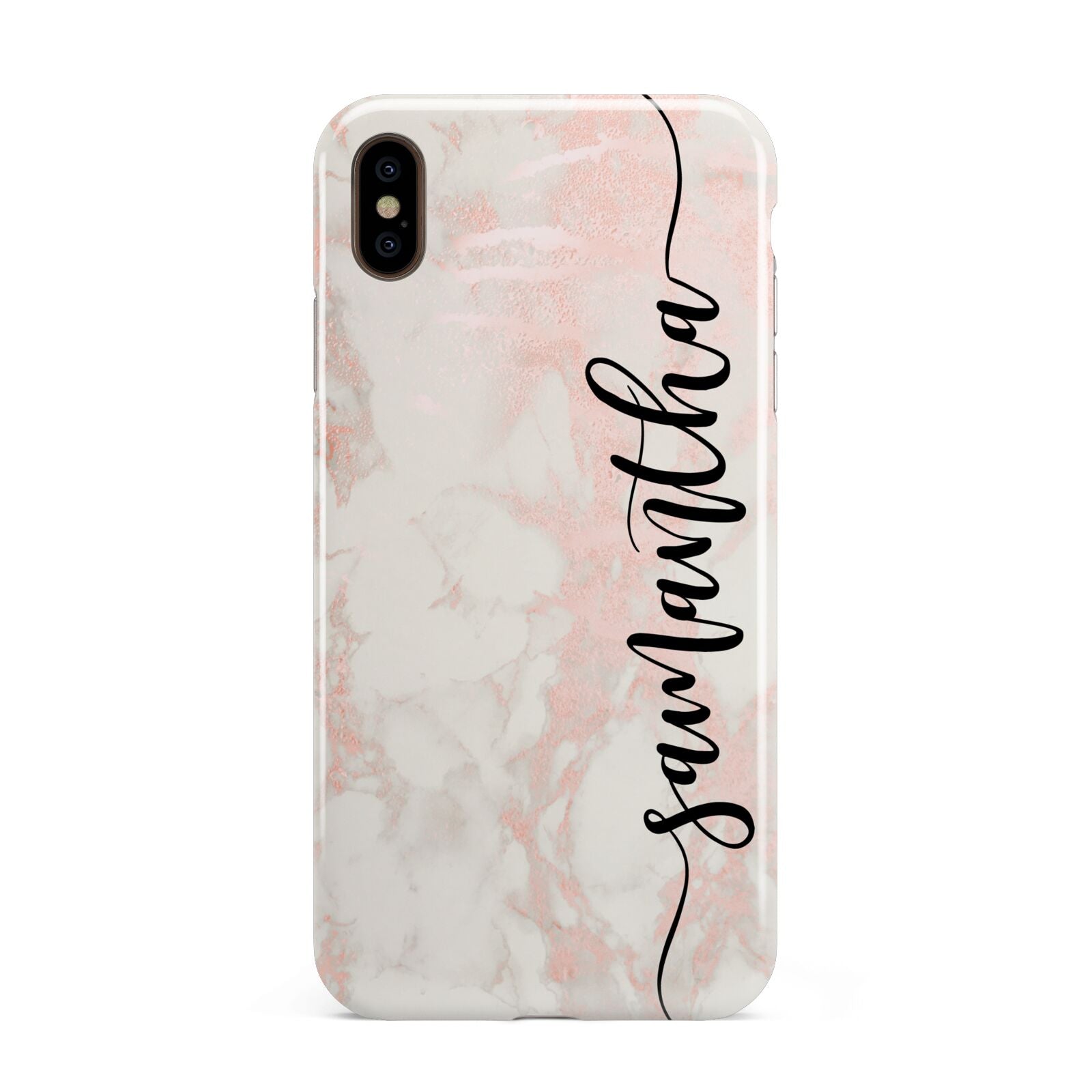 Pink Marble Vertical Black Personalised Name Apple iPhone Xs Max 3D Tough Case