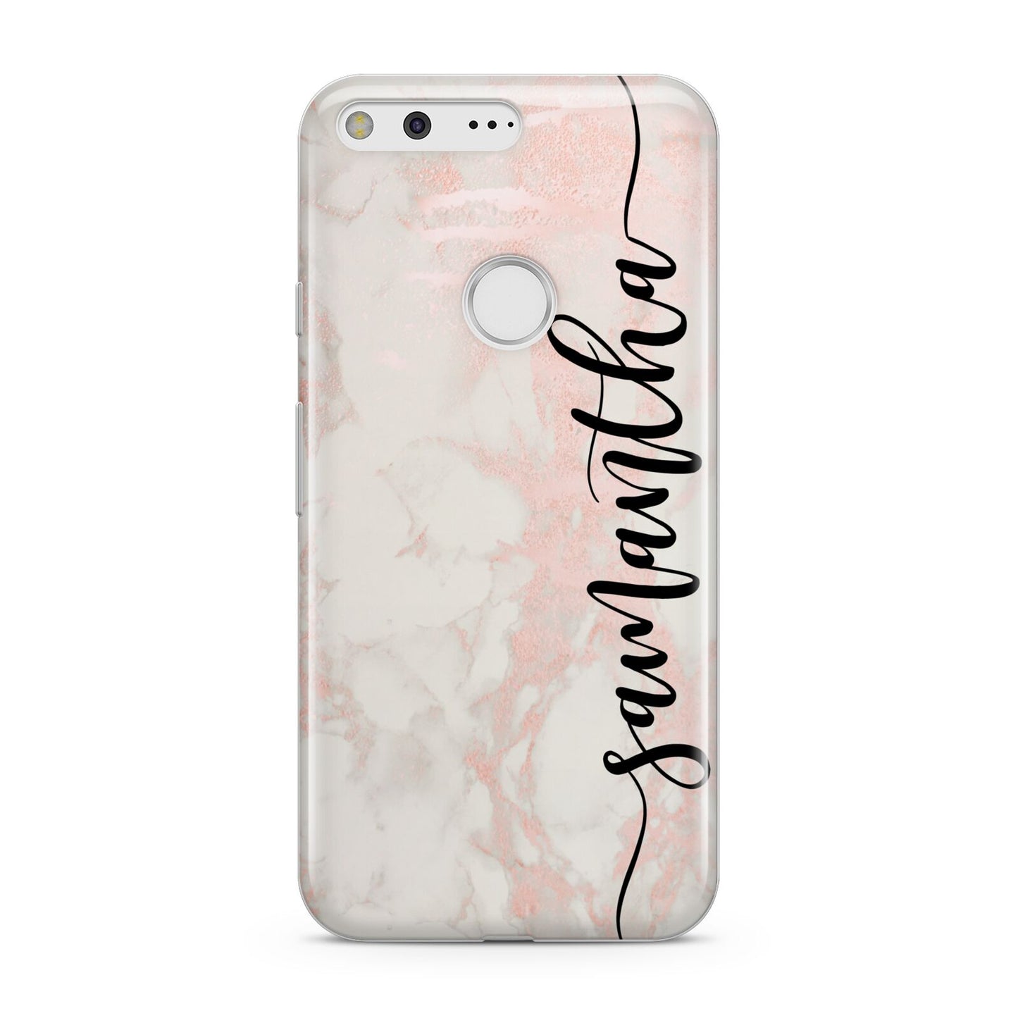 Pink Marble Vertical Black Personalised Name Google Pixel Case