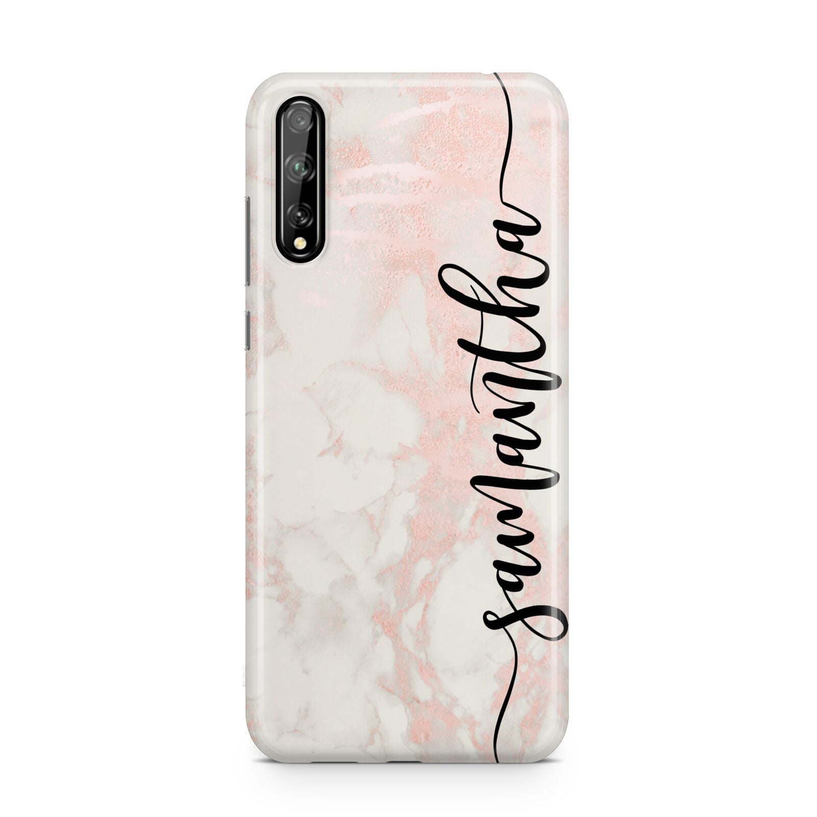 Pink Marble Vertical Black Personalised Name Huawei Enjoy 10s Phone Case