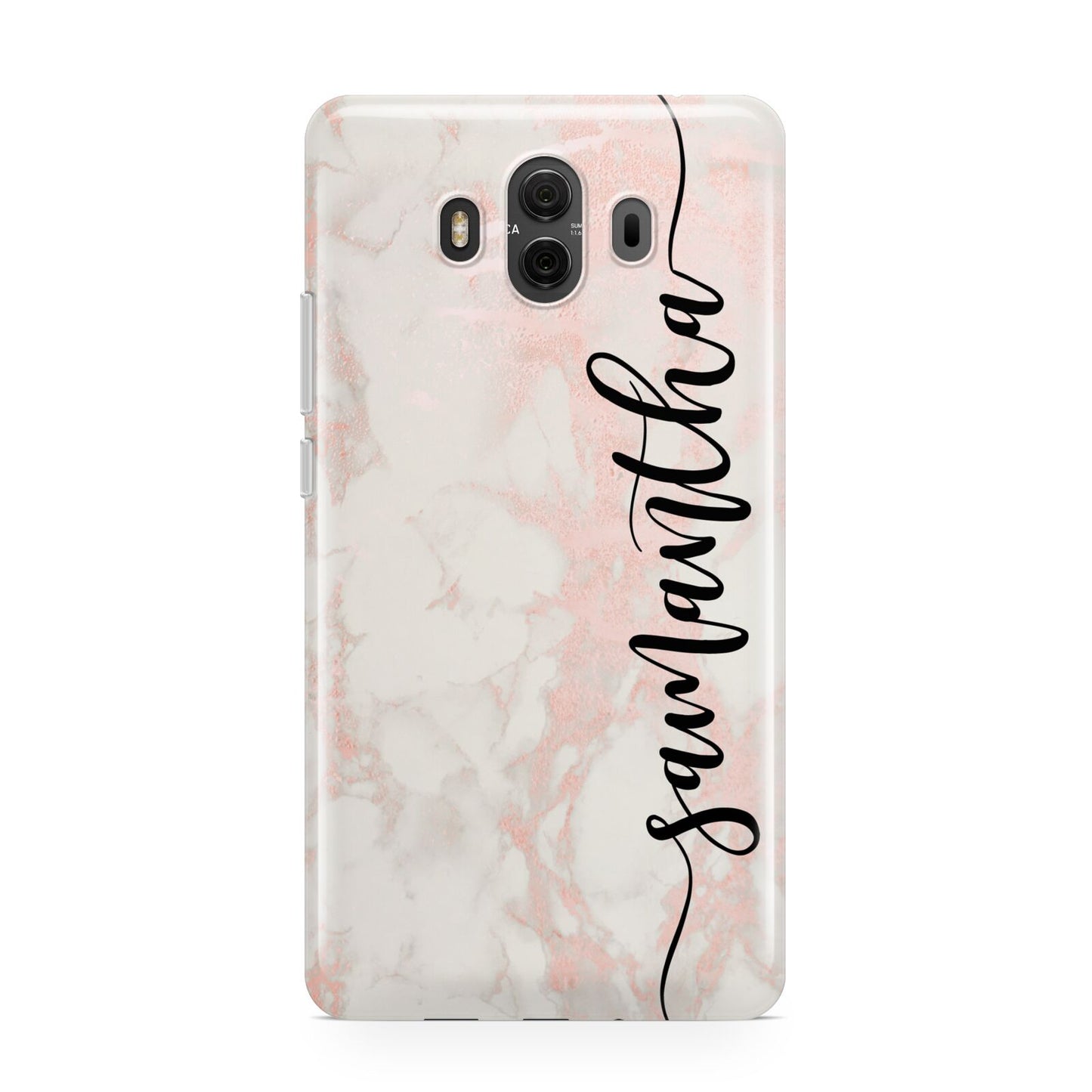 Pink Marble Vertical Black Personalised Name Huawei Mate 10 Protective Phone Case