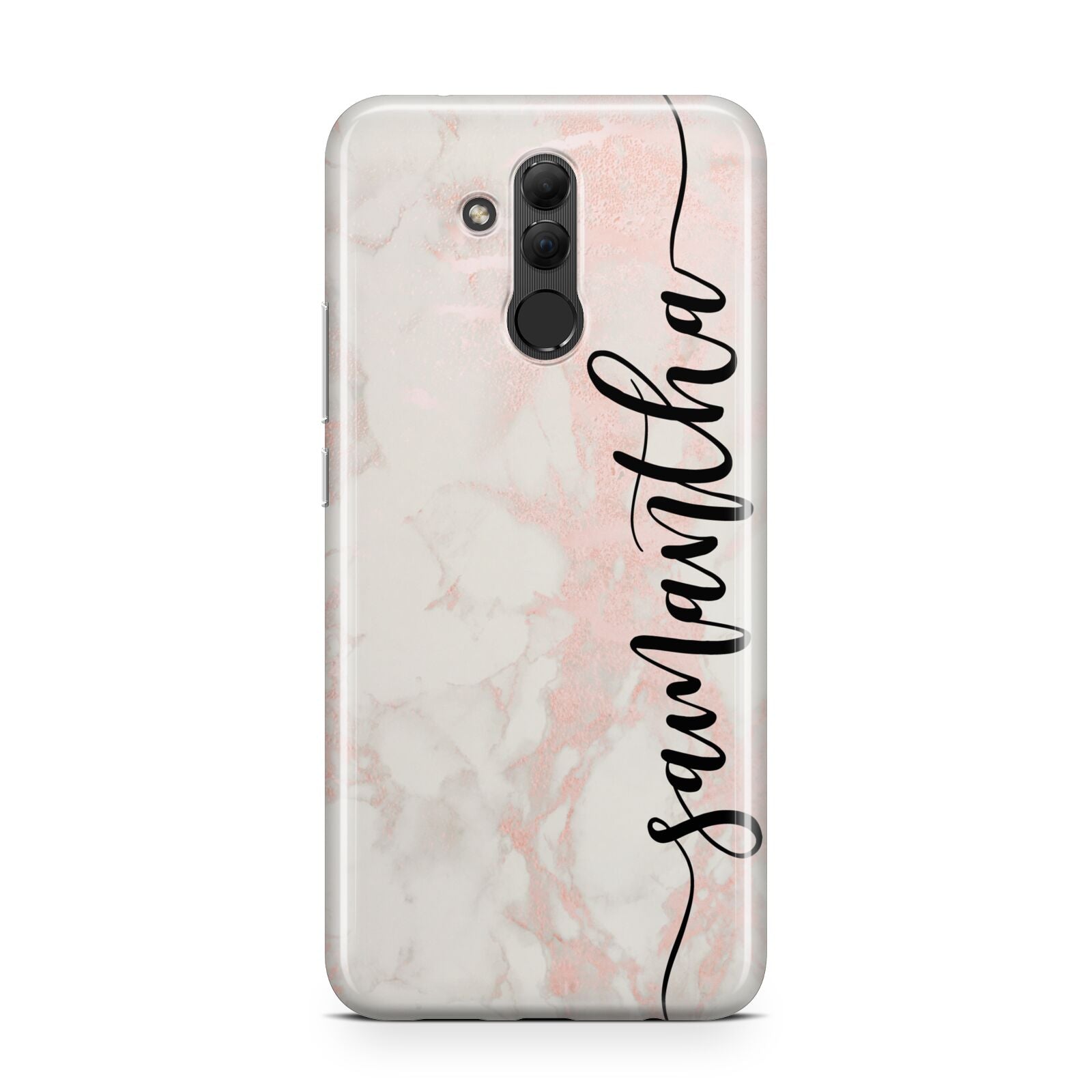 Pink Marble Vertical Black Personalised Name Huawei Mate 20 Lite