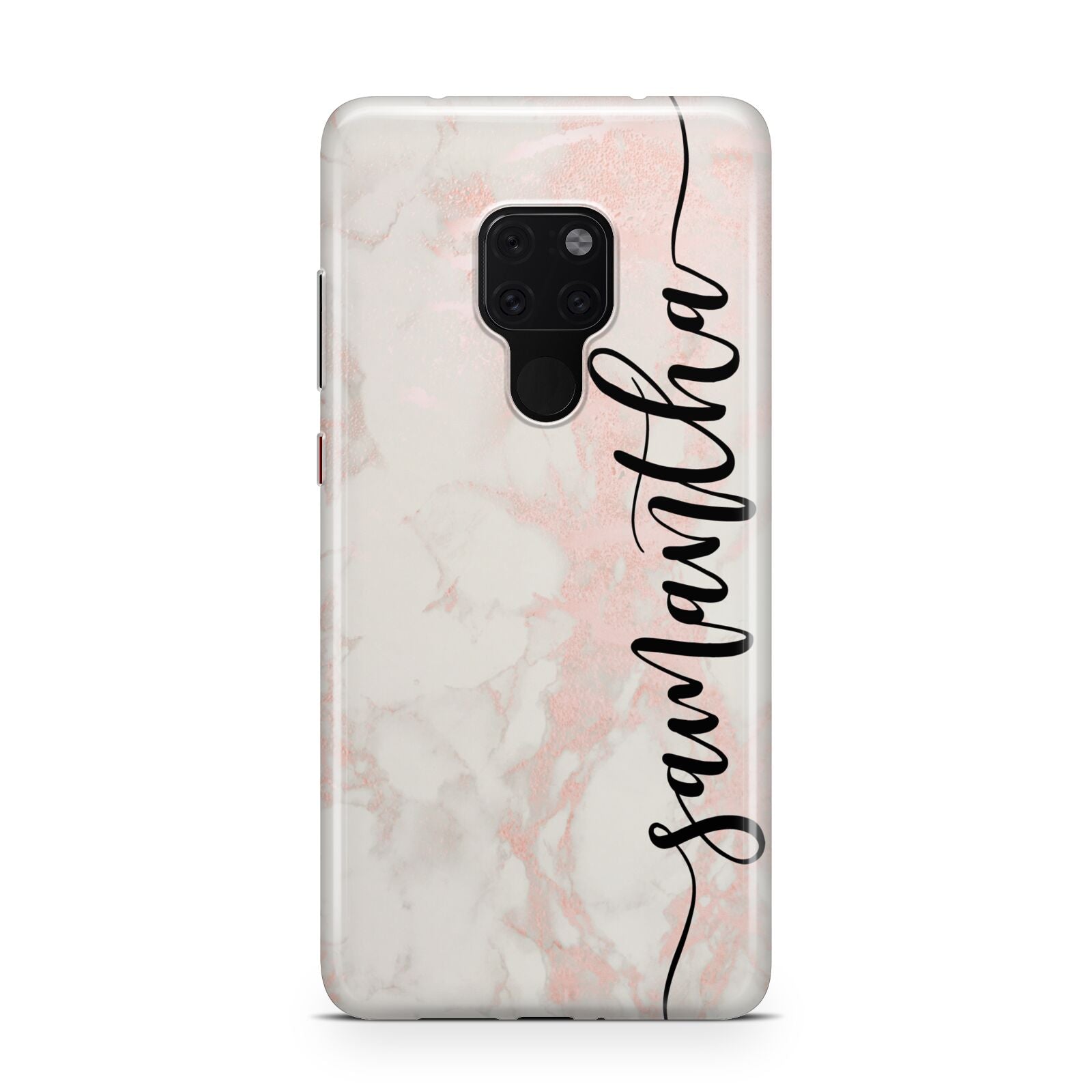 Pink Marble Vertical Black Personalised Name Huawei Mate 20 Phone Case