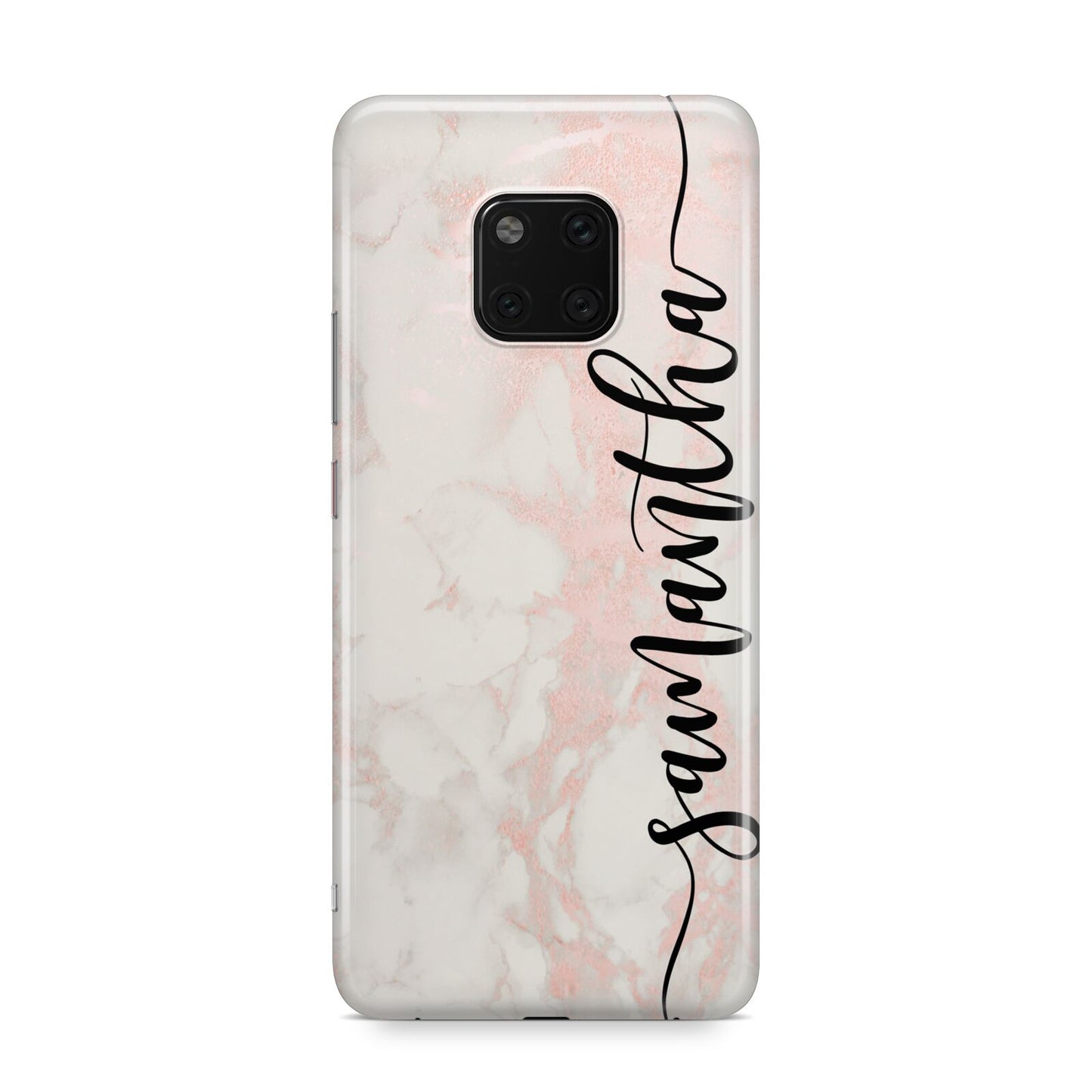 Pink Marble Vertical Black Personalised Name Huawei Mate 20 Pro Phone Case