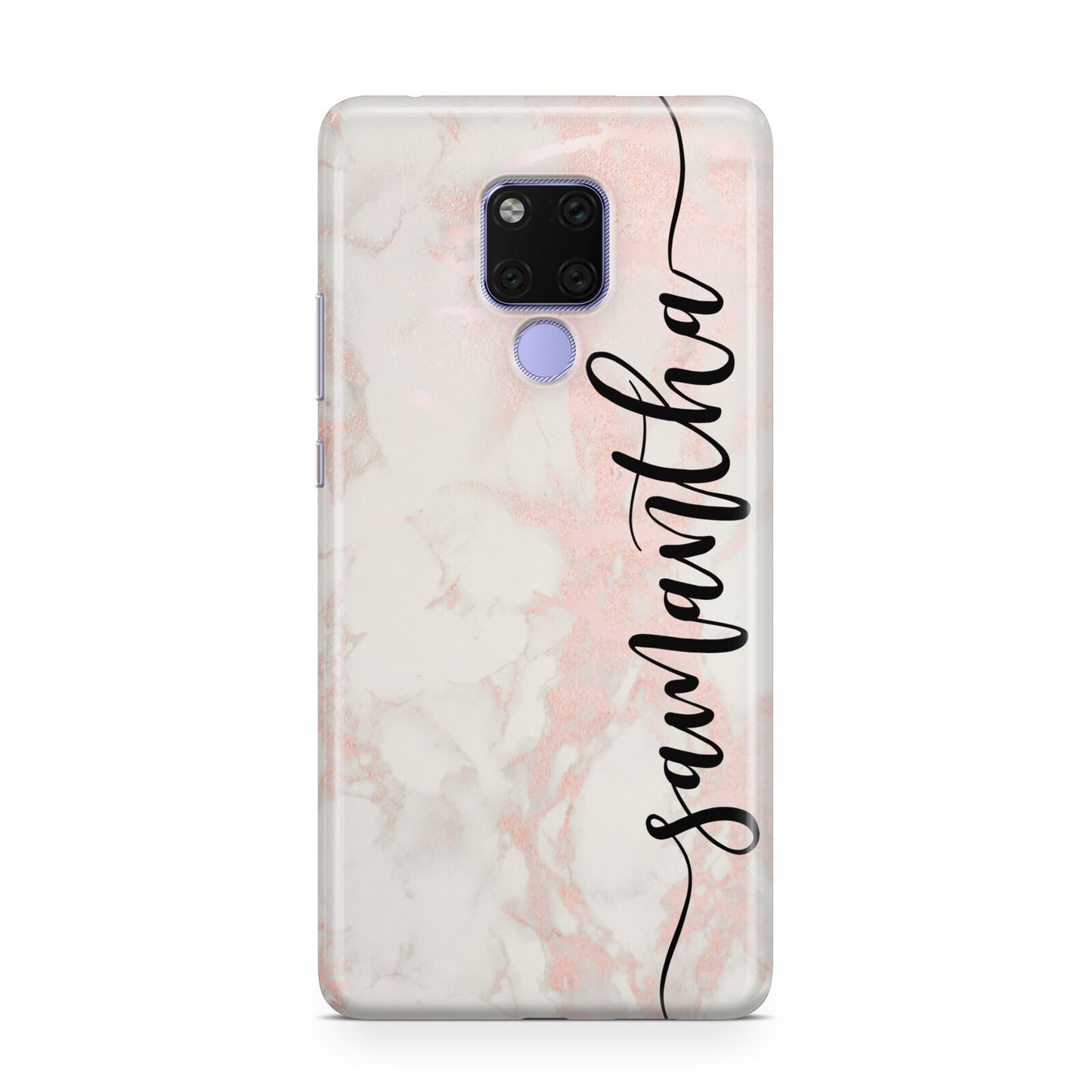 Pink Marble Vertical Black Personalised Name Huawei Mate 20X Phone Case