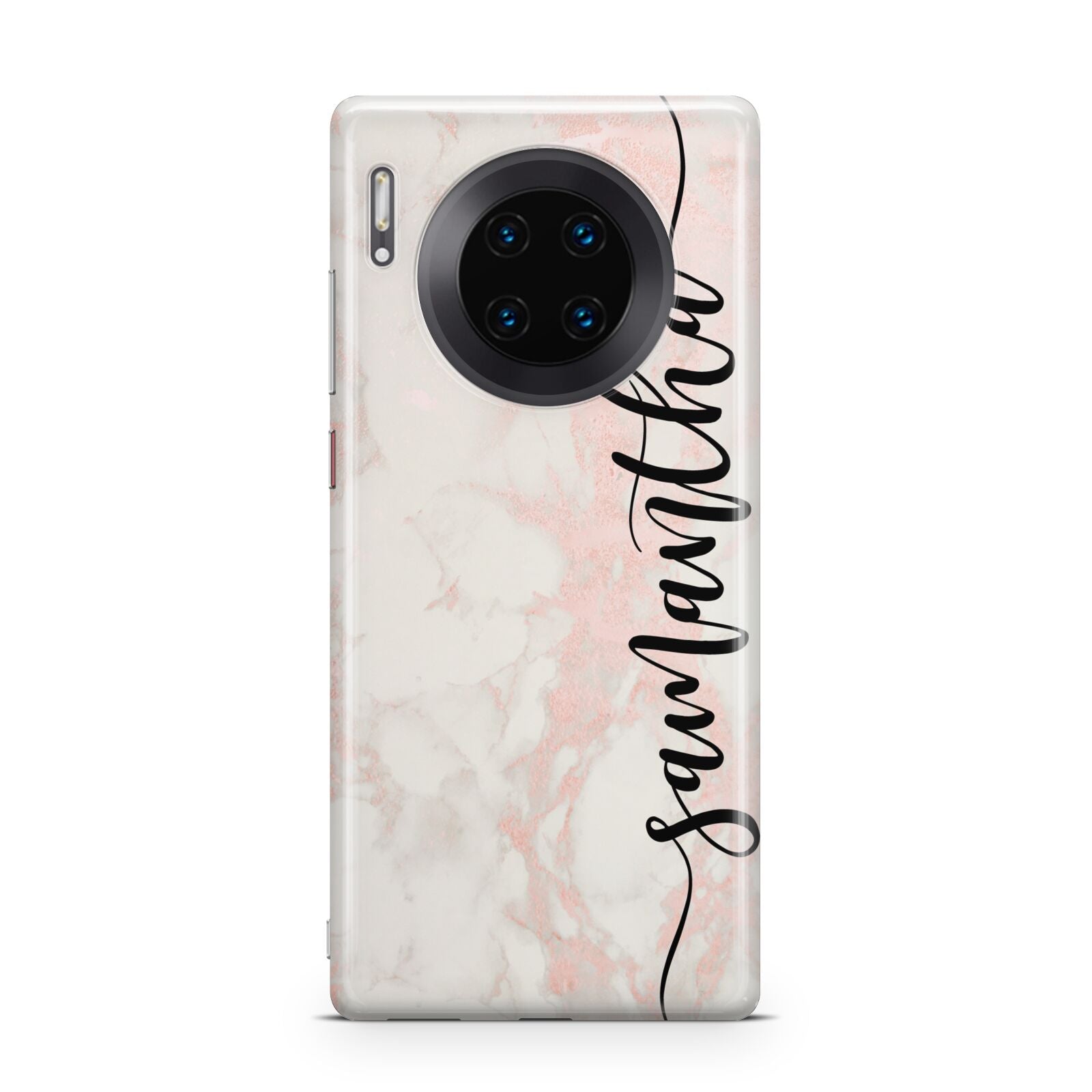 Pink Marble Vertical Black Personalised Name Huawei Mate 30 Pro Phone Case