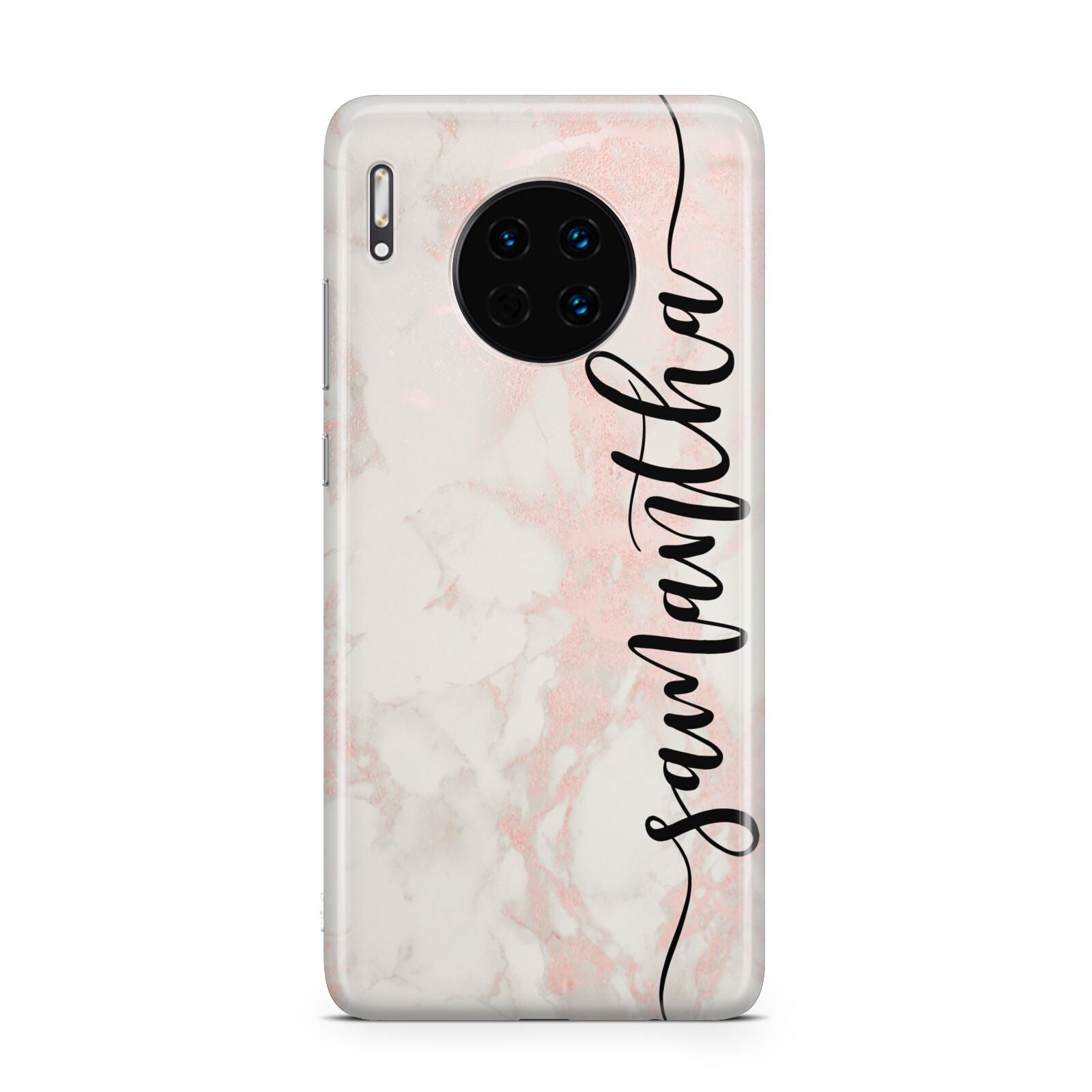 Pink Marble Vertical Black Personalised Name Huawei Mate 30