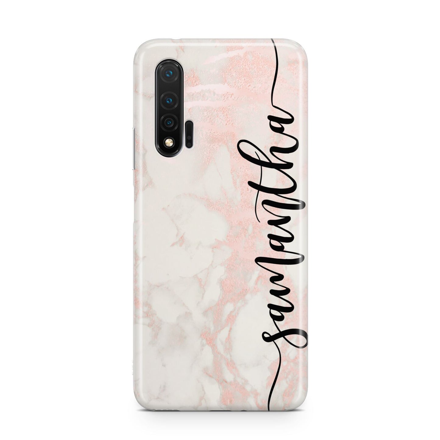 Pink Marble Vertical Black Personalised Name Huawei Nova 6 Phone Case