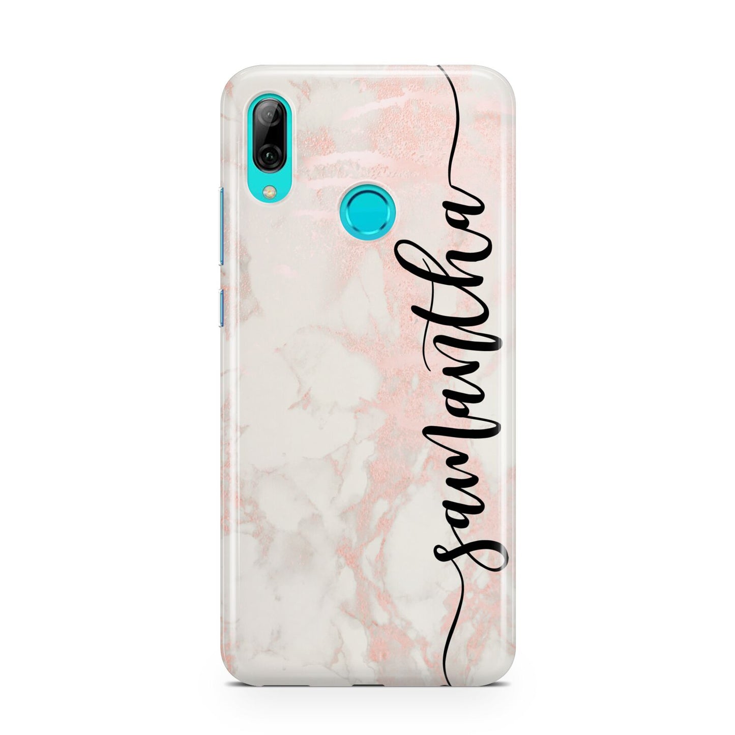 Pink Marble Vertical Black Personalised Name Huawei P Smart 2019 Case