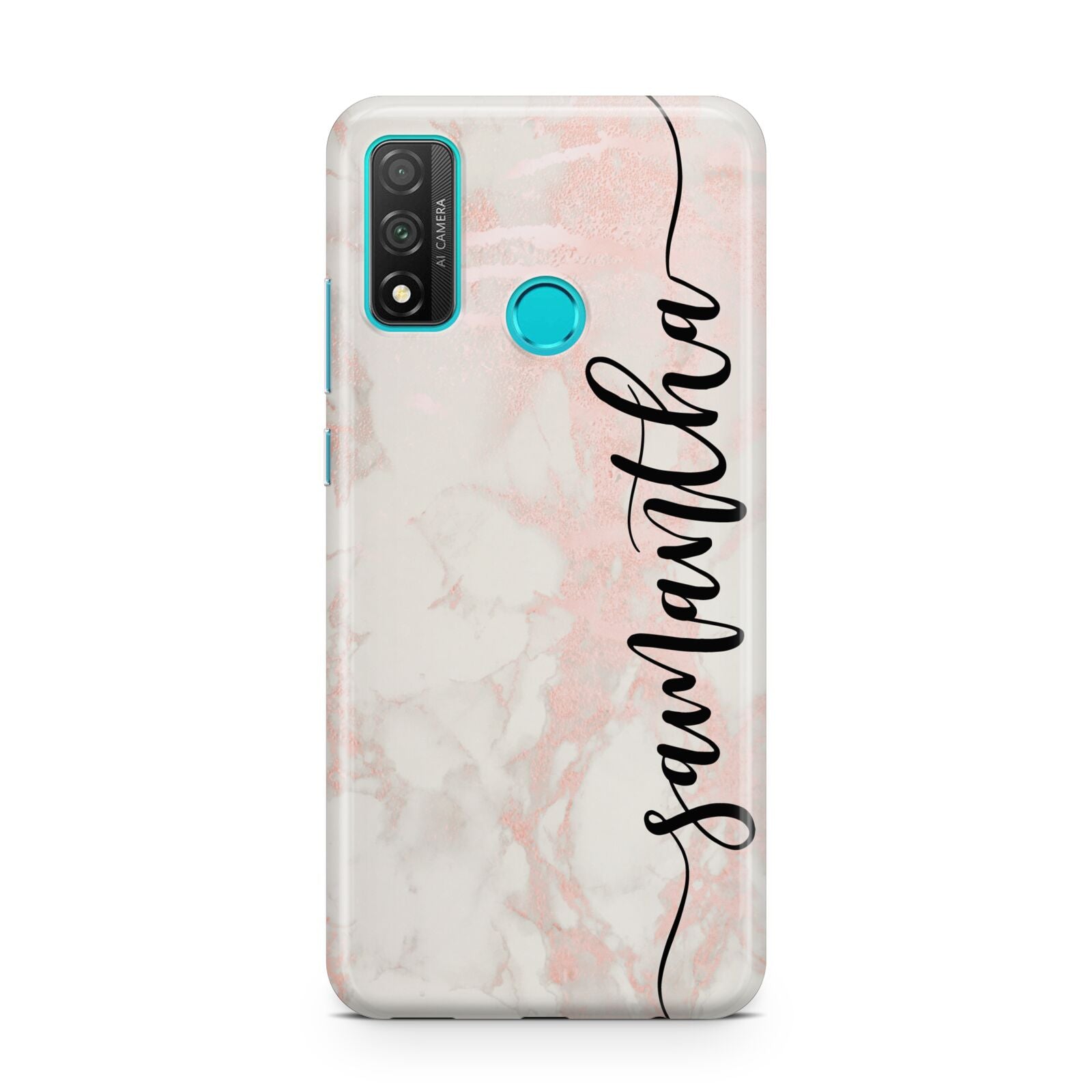 Pink Marble Vertical Black Personalised Name Huawei P Smart 2020