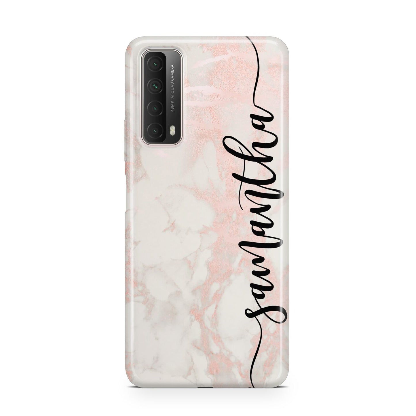 Pink Marble Vertical Black Personalised Name Huawei P Smart 2021