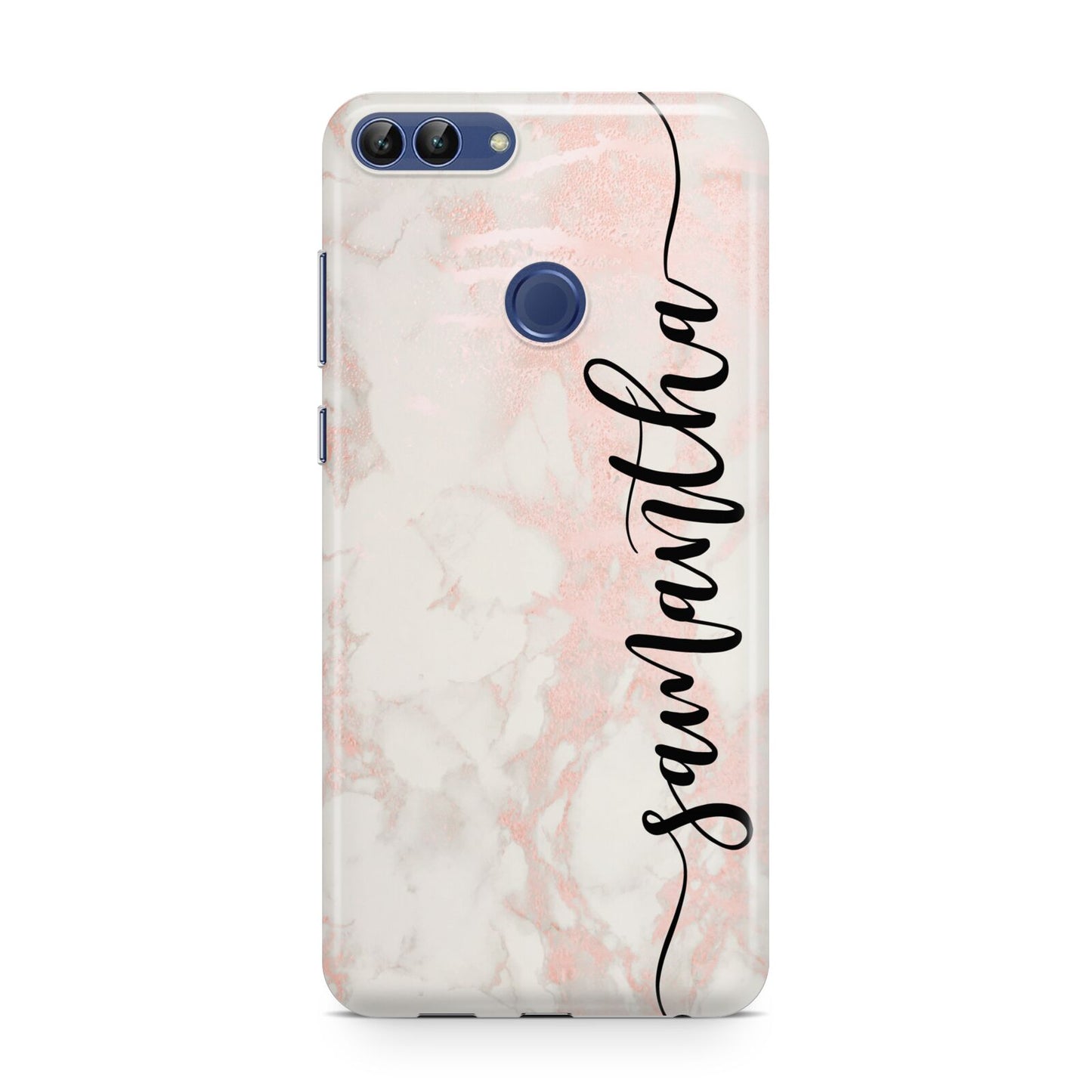 Pink Marble Vertical Black Personalised Name Huawei P Smart Case