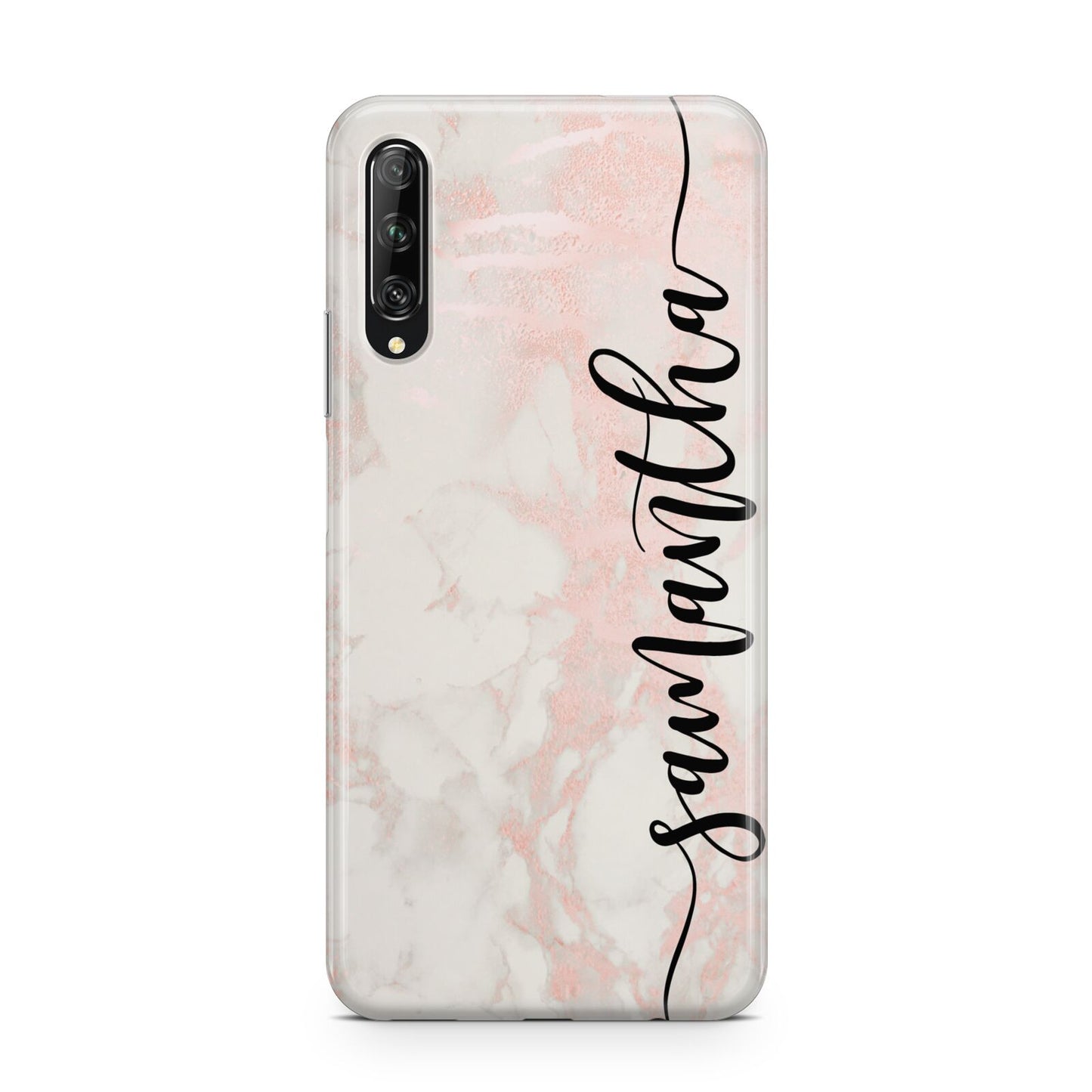 Pink Marble Vertical Black Personalised Name Huawei P Smart Pro 2019