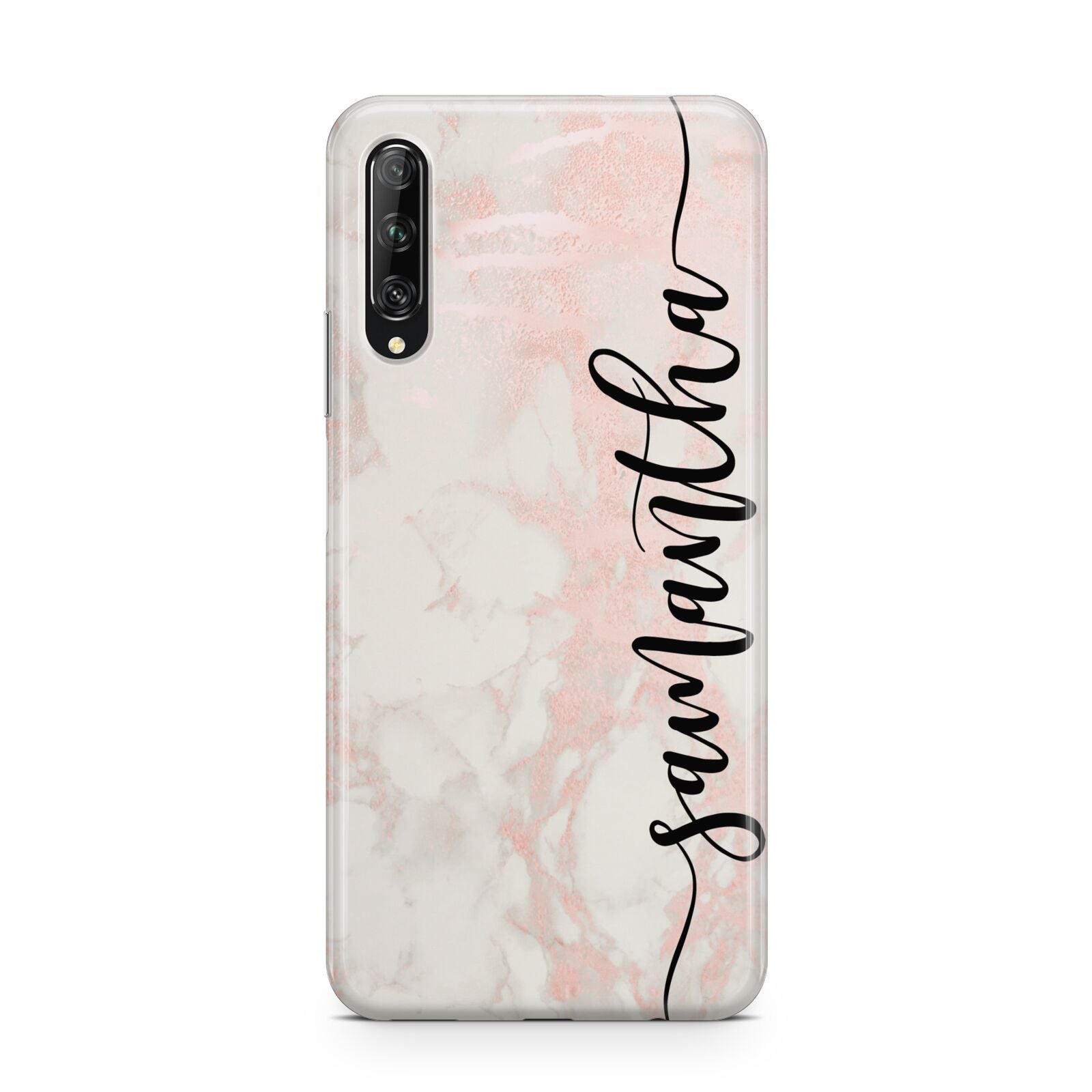 Pink Marble Vertical Black Personalised Name Huawei P Smart Pro 2019