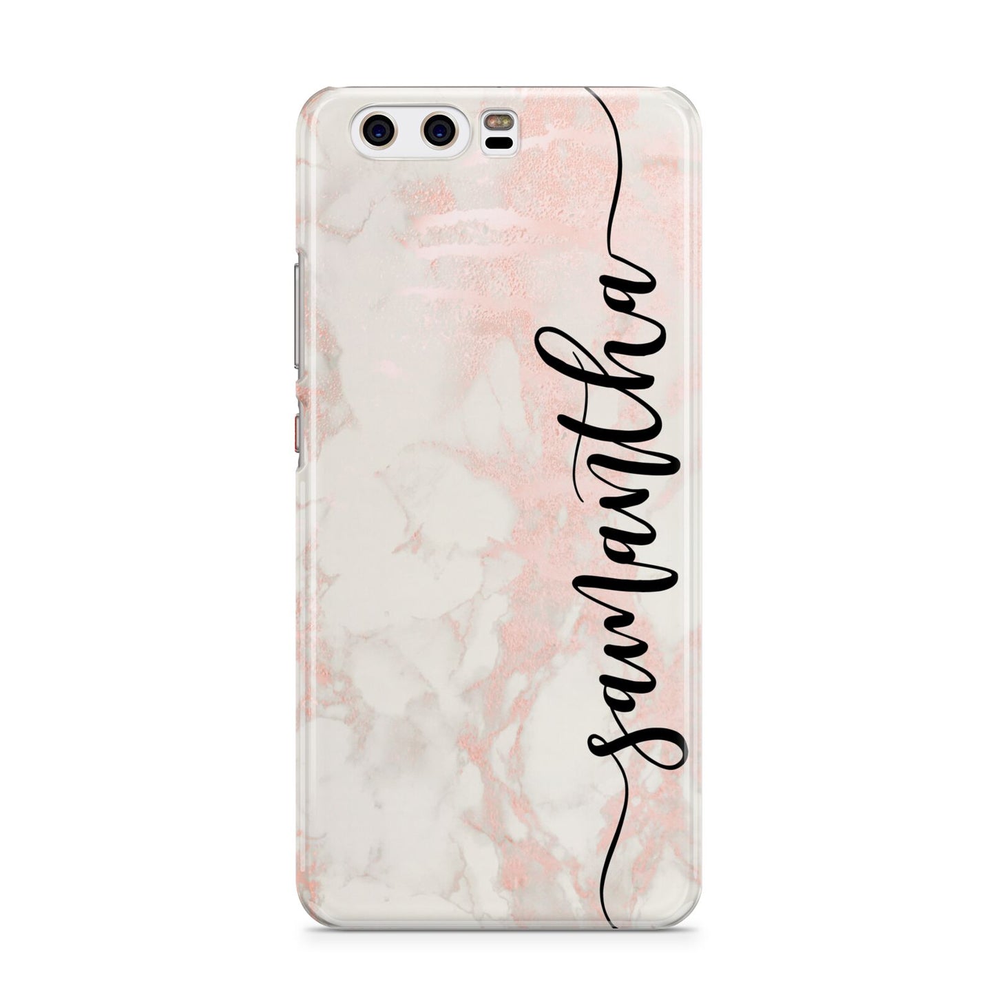 Pink Marble Vertical Black Personalised Name Huawei P10 Phone Case