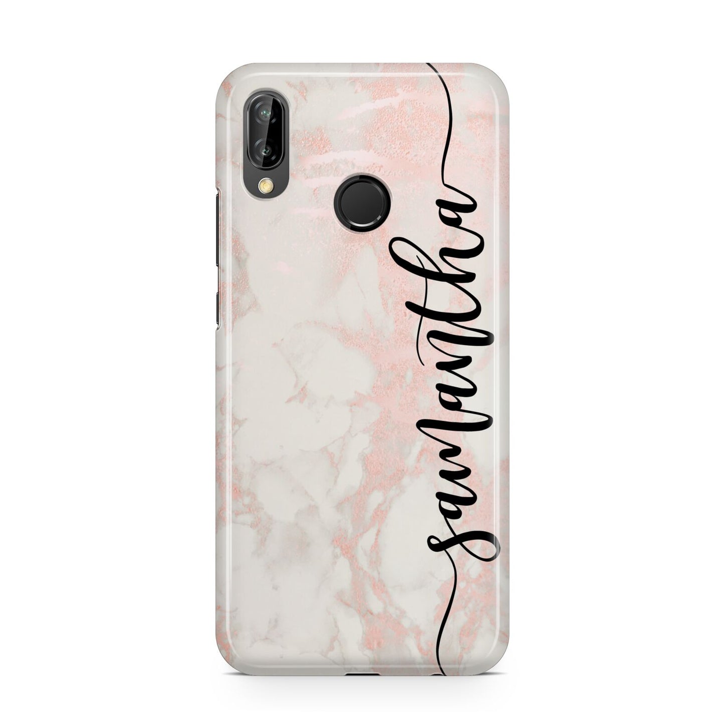 Pink Marble Vertical Black Personalised Name Huawei P20 Lite Phone Case