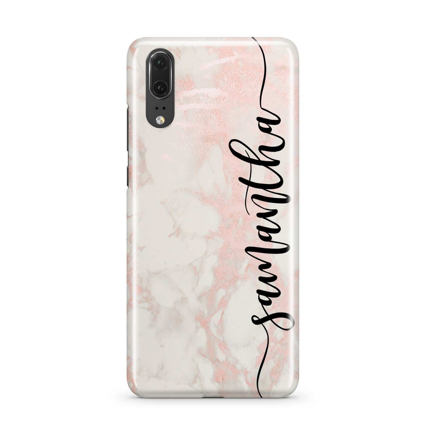 Pink Marble Vertical Black Personalised Name Huawei P20 Phone Case