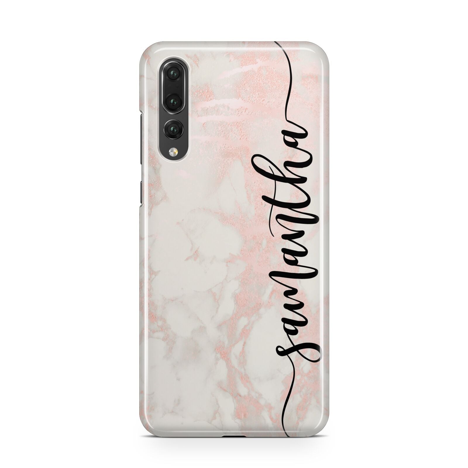 Pink Marble Vertical Black Personalised Name Huawei P20 Pro Phone Case