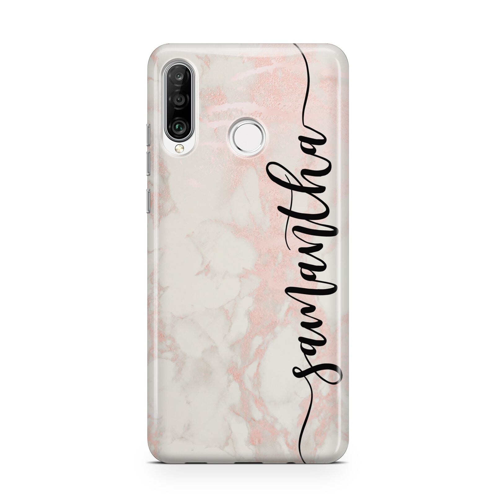 Pink Marble Vertical Black Personalised Name Huawei P30 Lite Phone Case