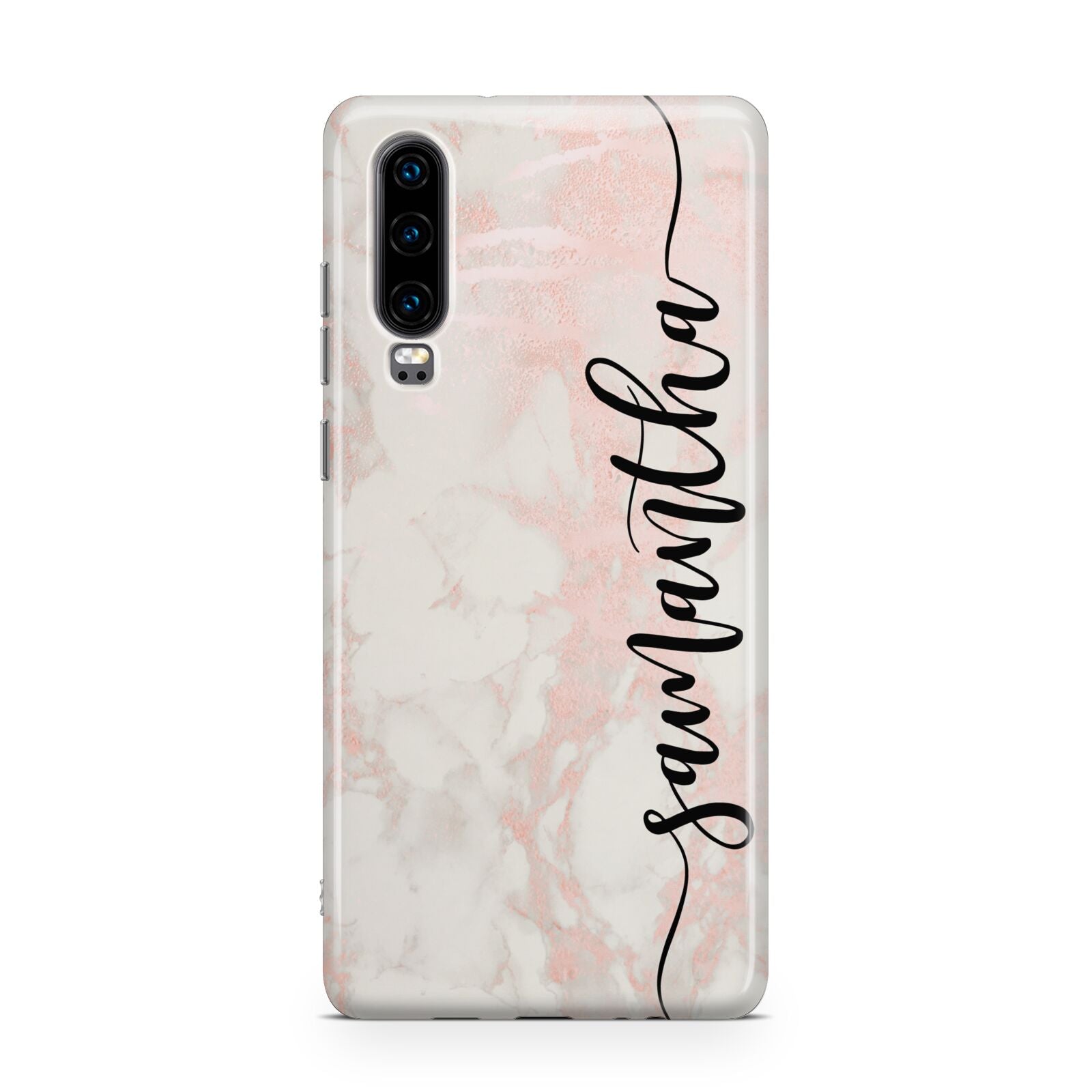 Pink Marble Vertical Black Personalised Name Huawei P30 Phone Case