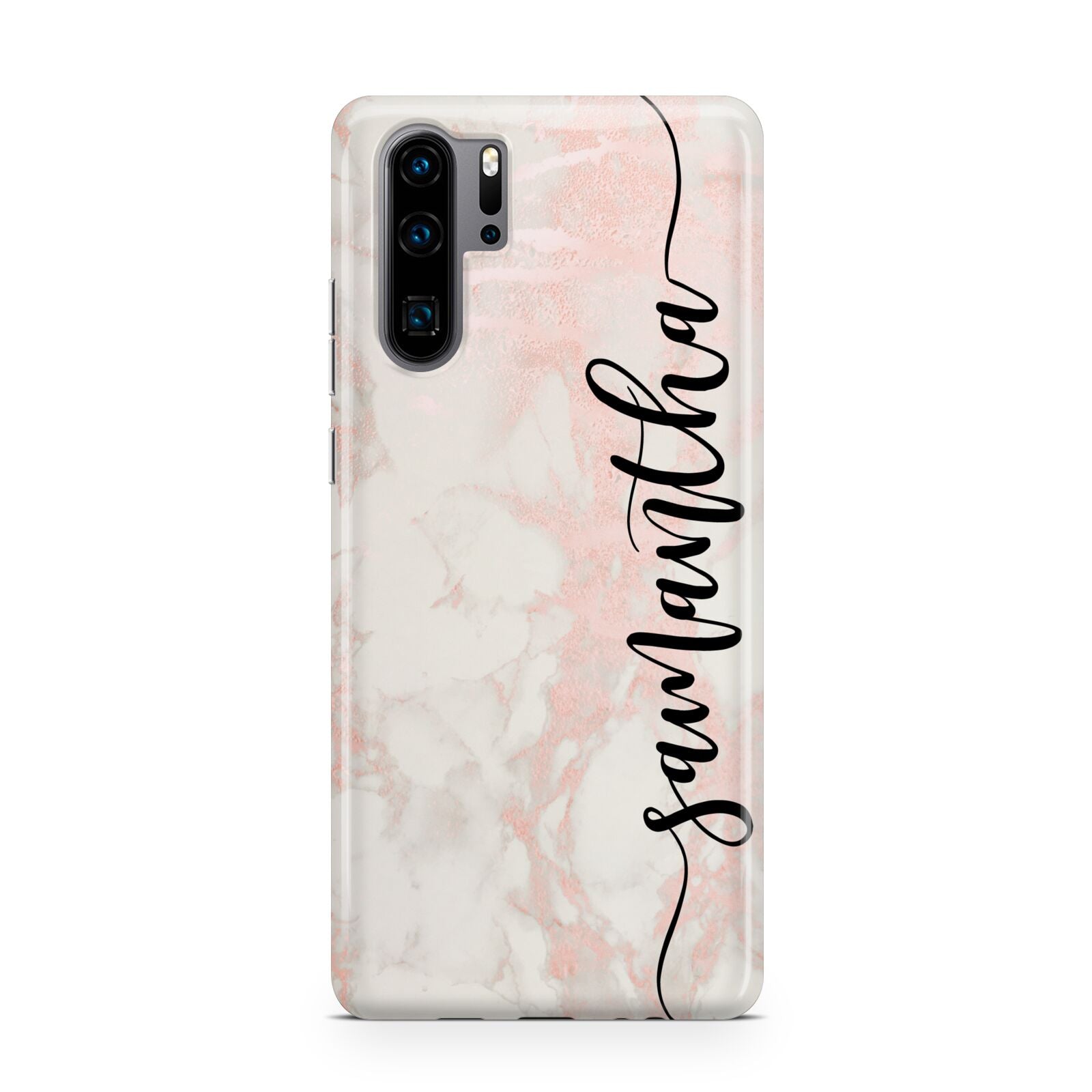 Pink Marble Vertical Black Personalised Name Huawei P30 Pro Phone Case