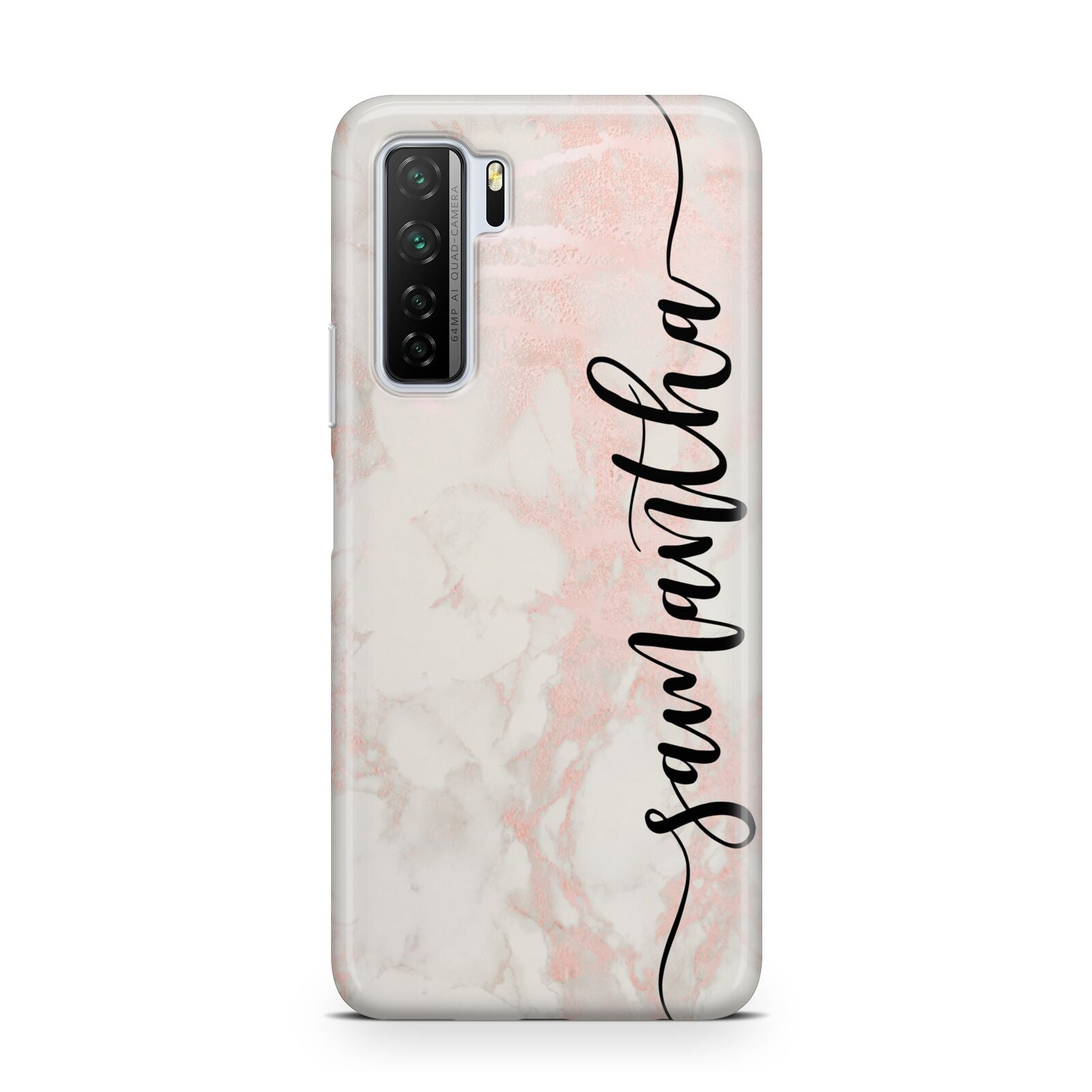 Pink Marble Vertical Black Personalised Name Huawei P40 Lite 5G Phone Case