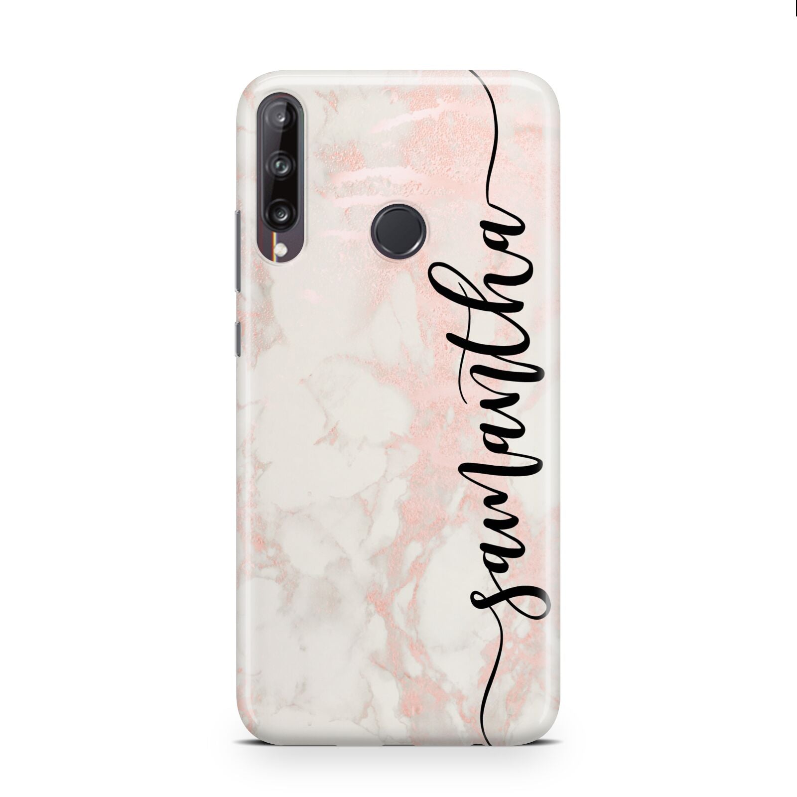 Pink Marble Vertical Black Personalised Name Huawei P40 Lite E Phone Case