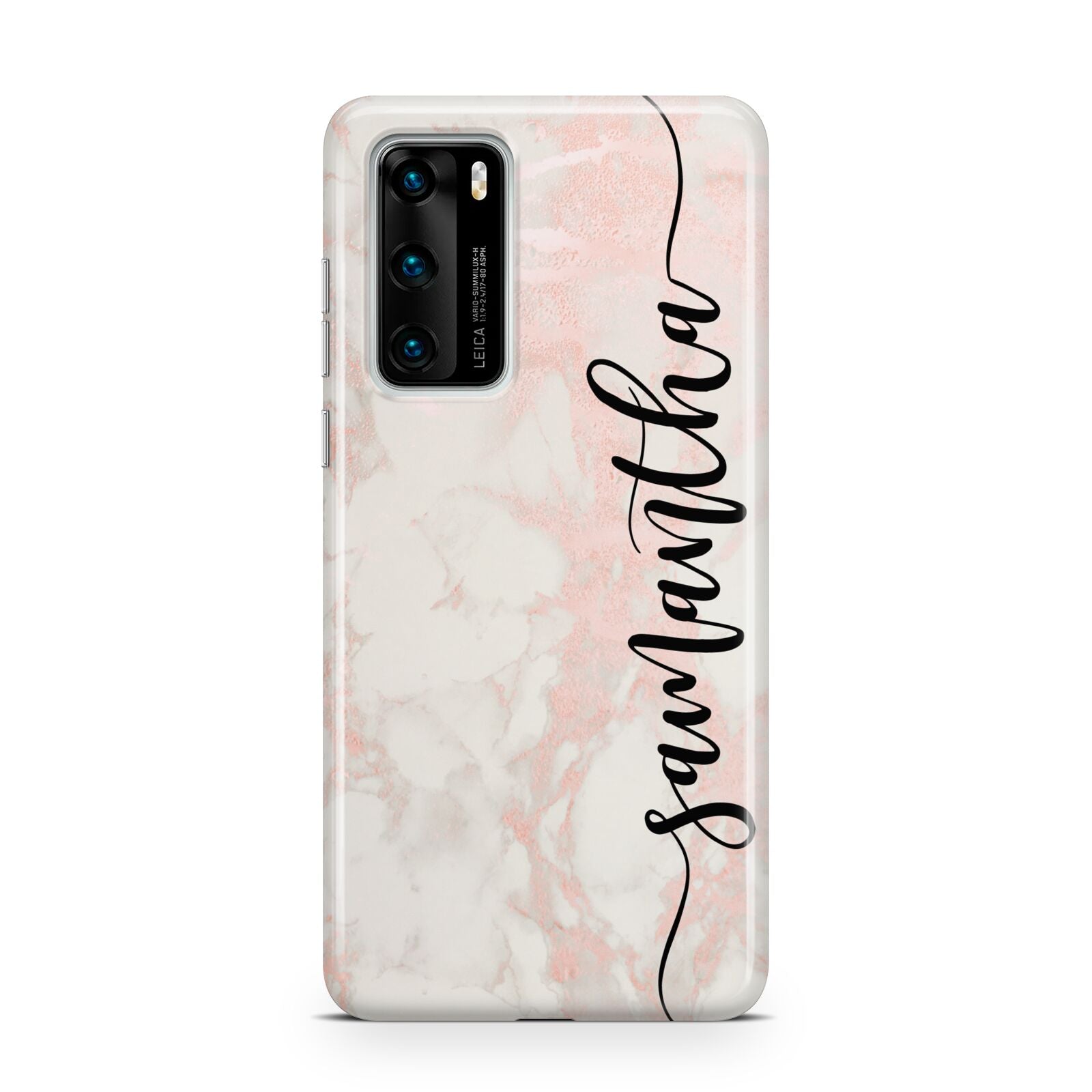 Pink Marble Vertical Black Personalised Name Huawei P40 Phone Case