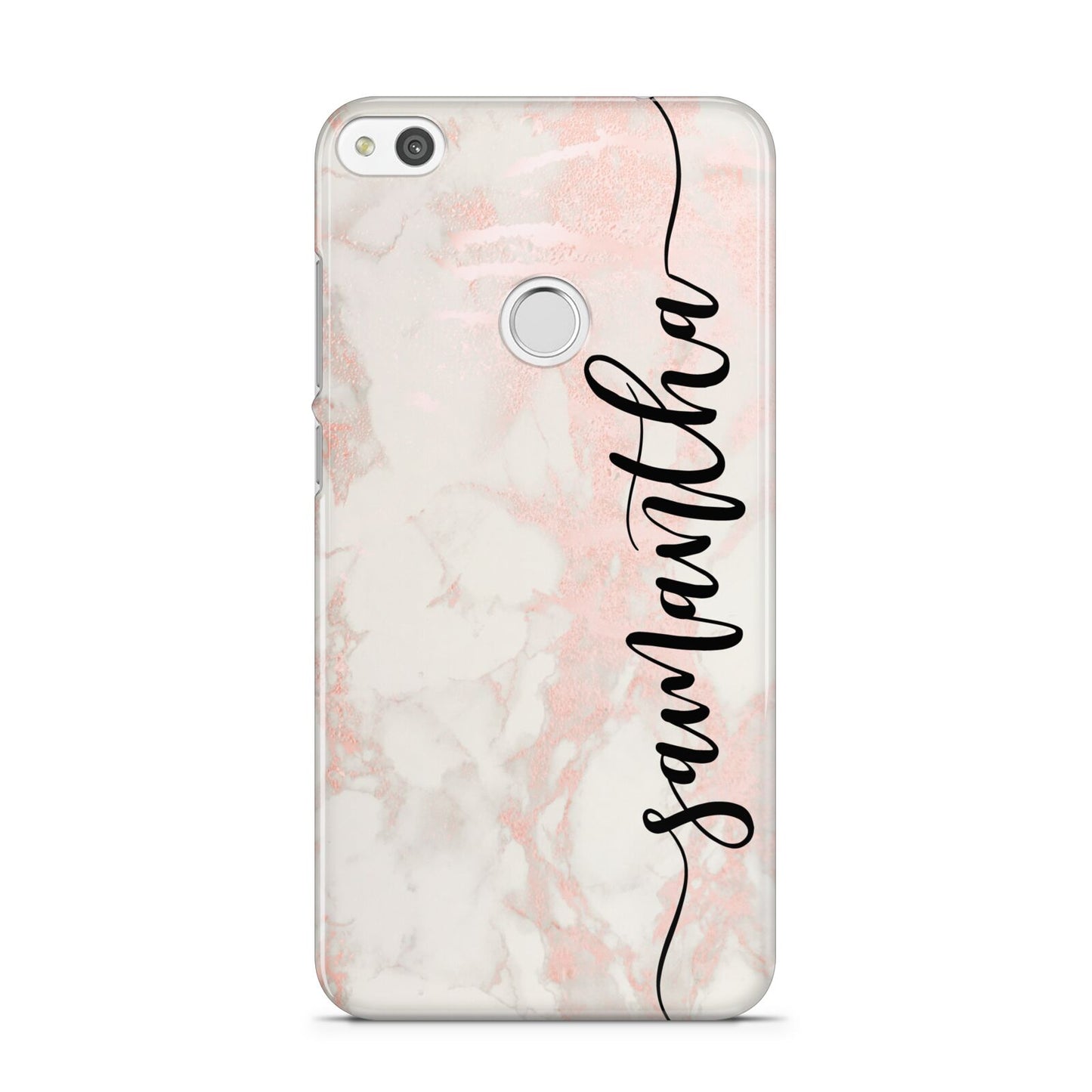 Pink Marble Vertical Black Personalised Name Huawei P8 Lite Case