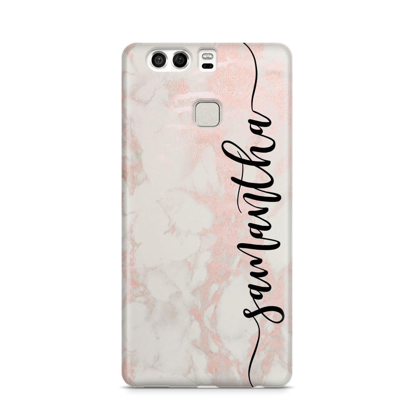 Pink Marble Vertical Black Personalised Name Huawei P9 Case