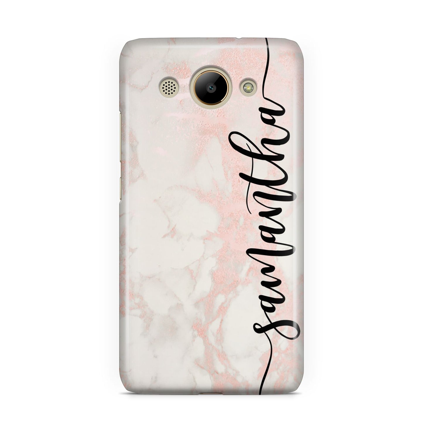 Pink Marble Vertical Black Personalised Name Huawei Y3 2017