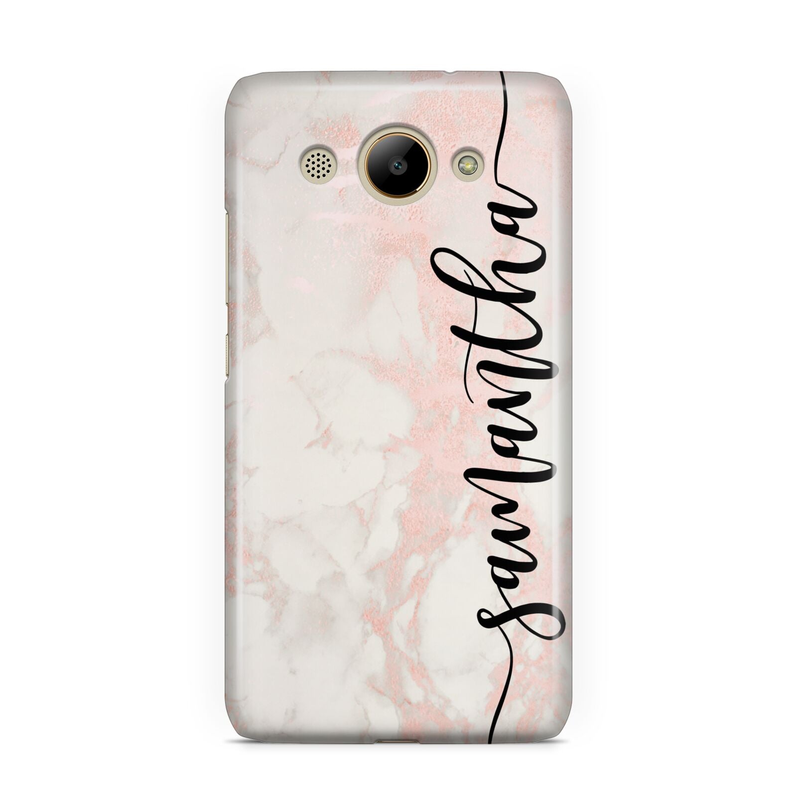 Pink Marble Vertical Black Personalised Name Huawei Y3 2017