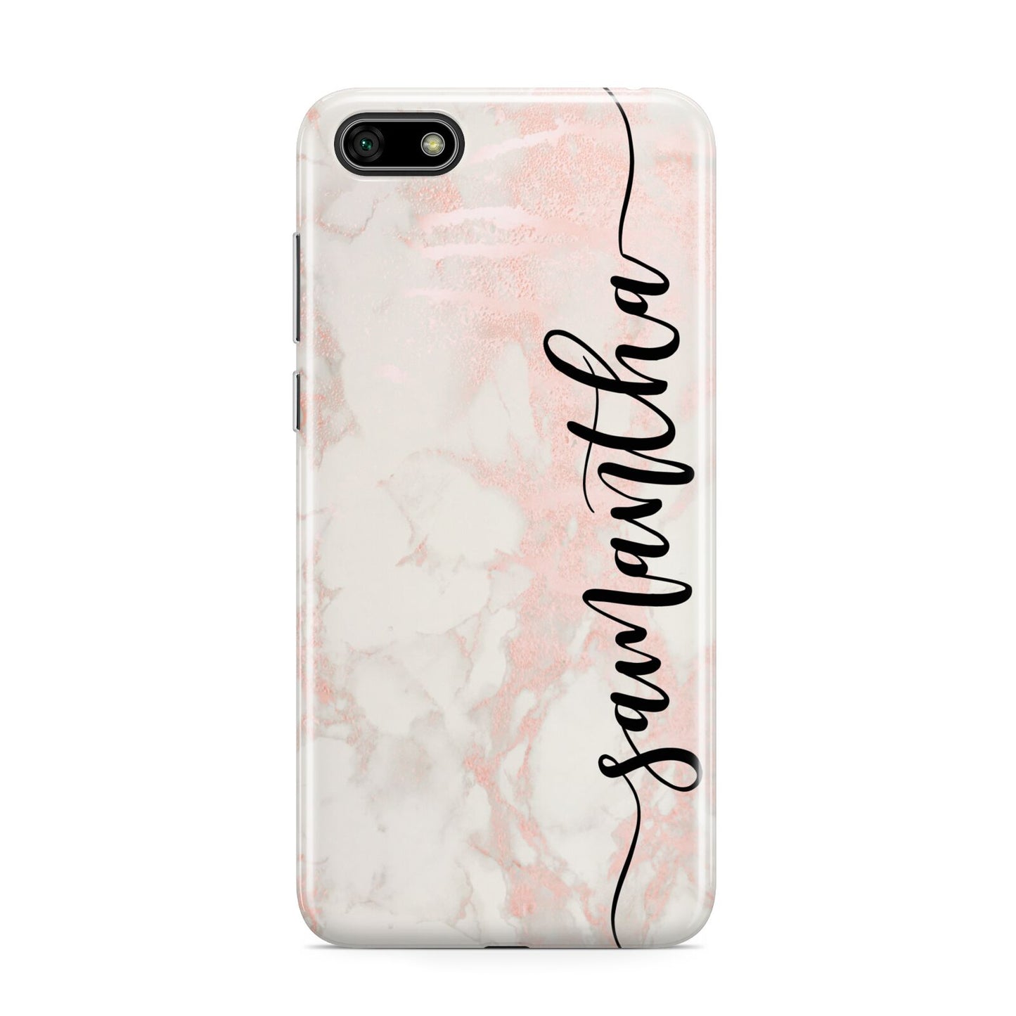 Pink Marble Vertical Black Personalised Name Huawei Y5 Prime 2018 Phone Case