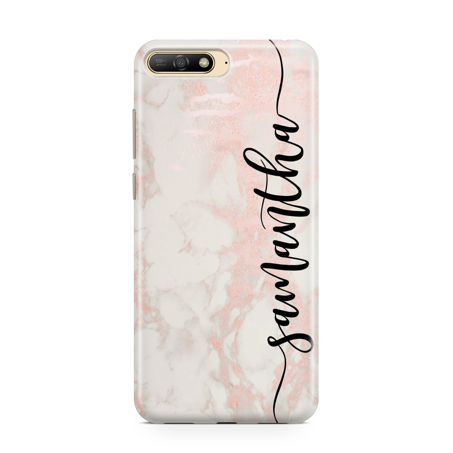 Pink Marble Vertical Black Personalised Name Huawei Y6 2018