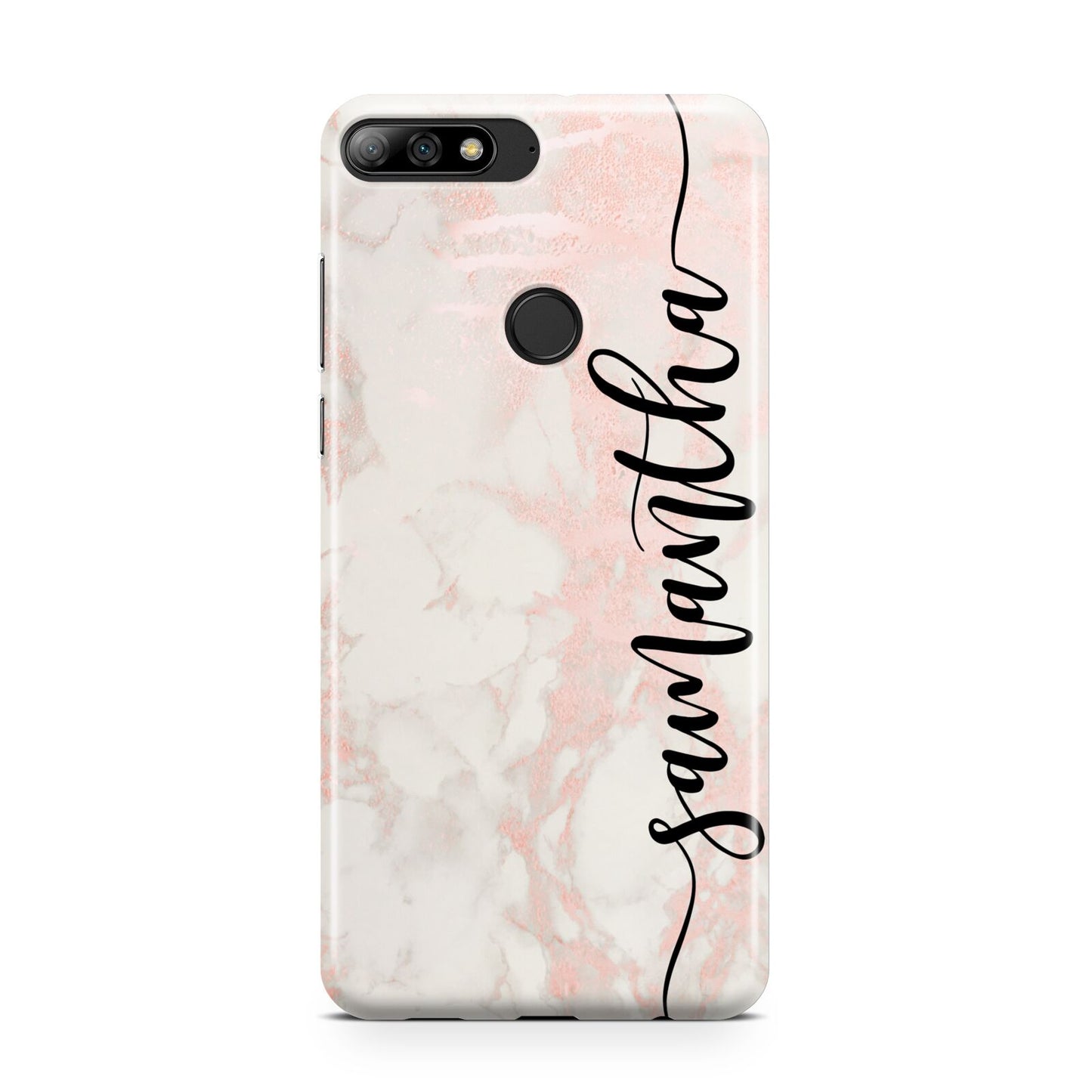 Pink Marble Vertical Black Personalised Name Huawei Y7 2018