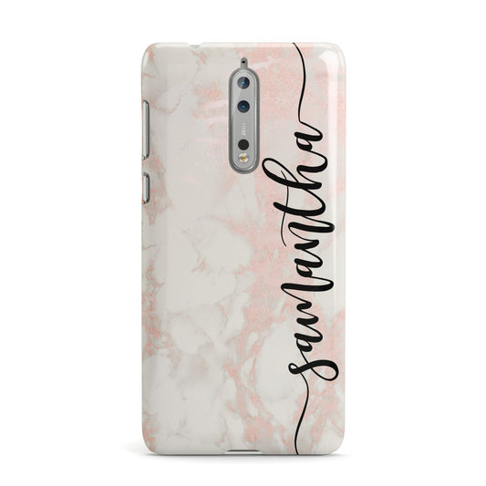 Pink Marble Vertical Black Personalised Name Nokia Case