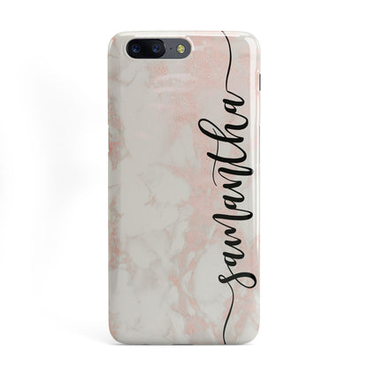 Pink Marble Vertical Black Personalised Name OnePlus Case