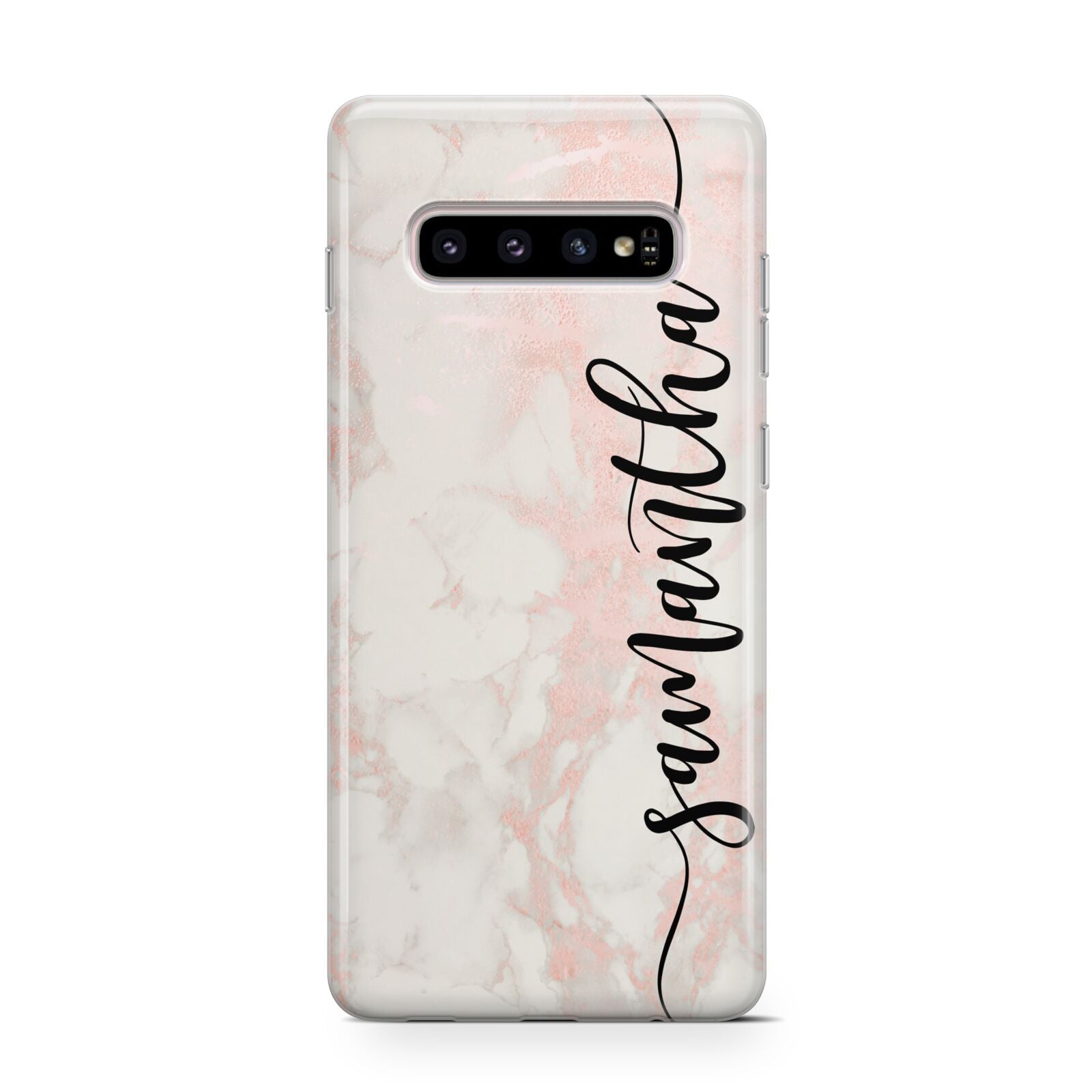 Pink Marble Vertical Black Personalised Name Protective Samsung Galaxy Case