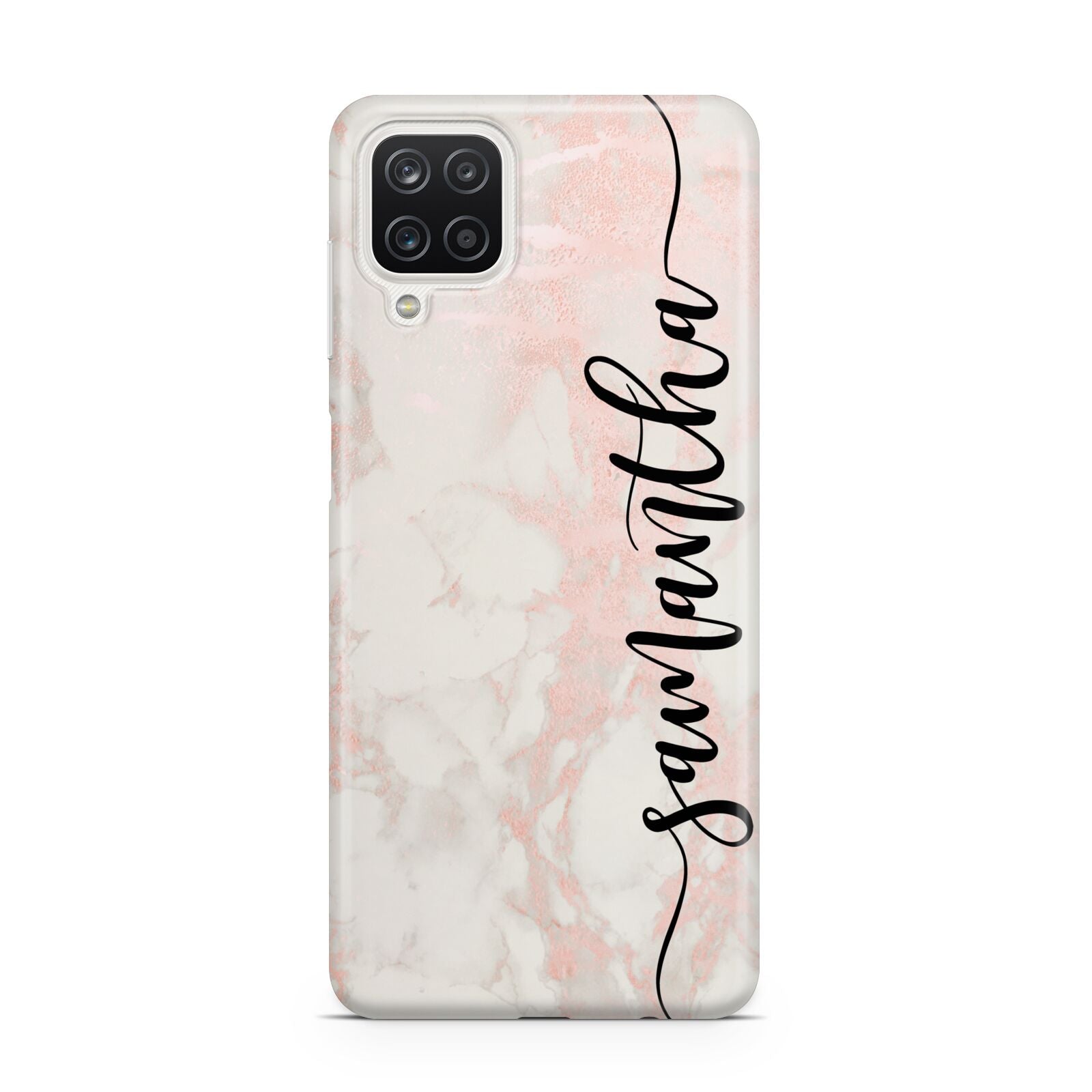 Pink Marble Vertical Black Personalised Name Samsung A12 Case