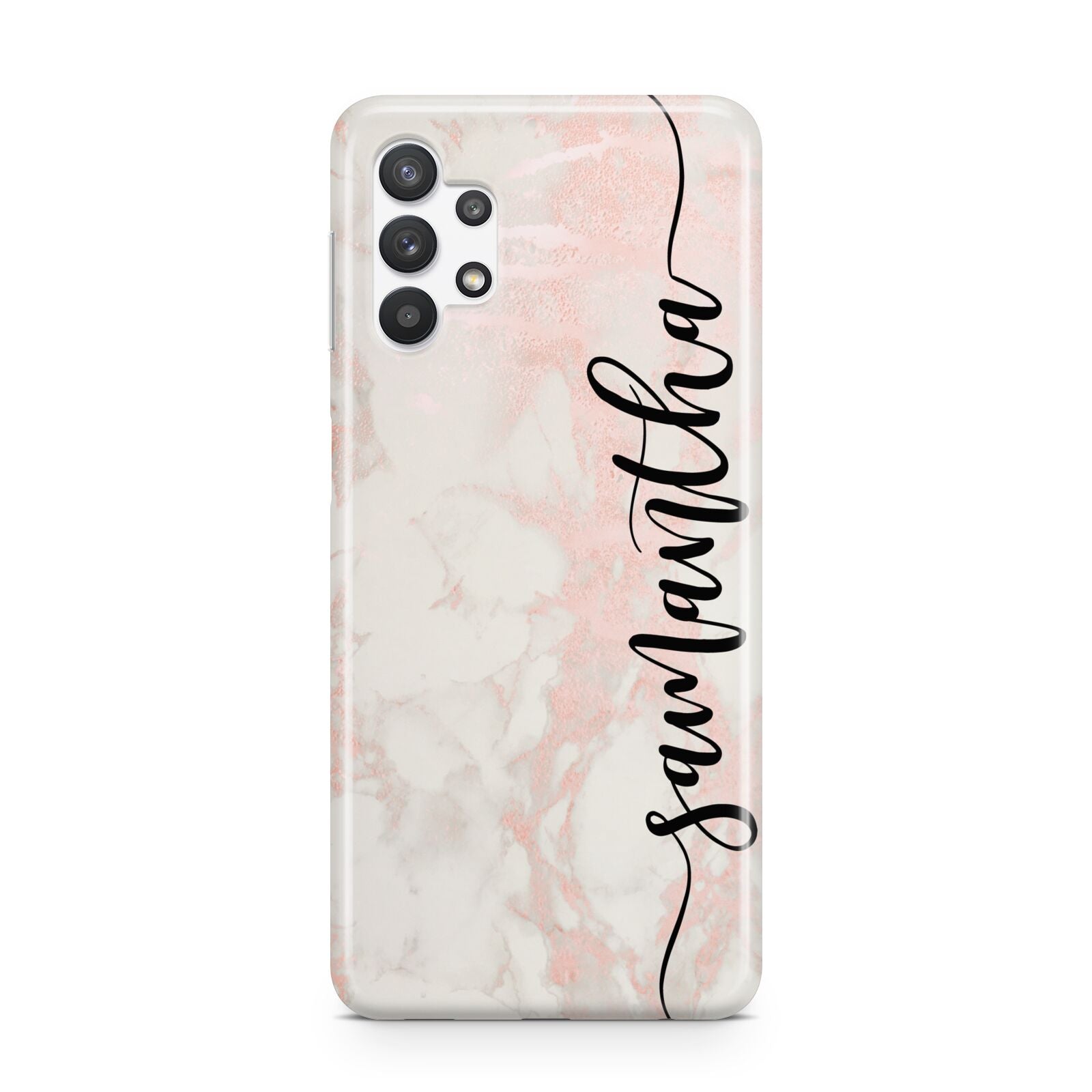 Pink Marble Vertical Black Personalised Name Samsung A32 5G Case