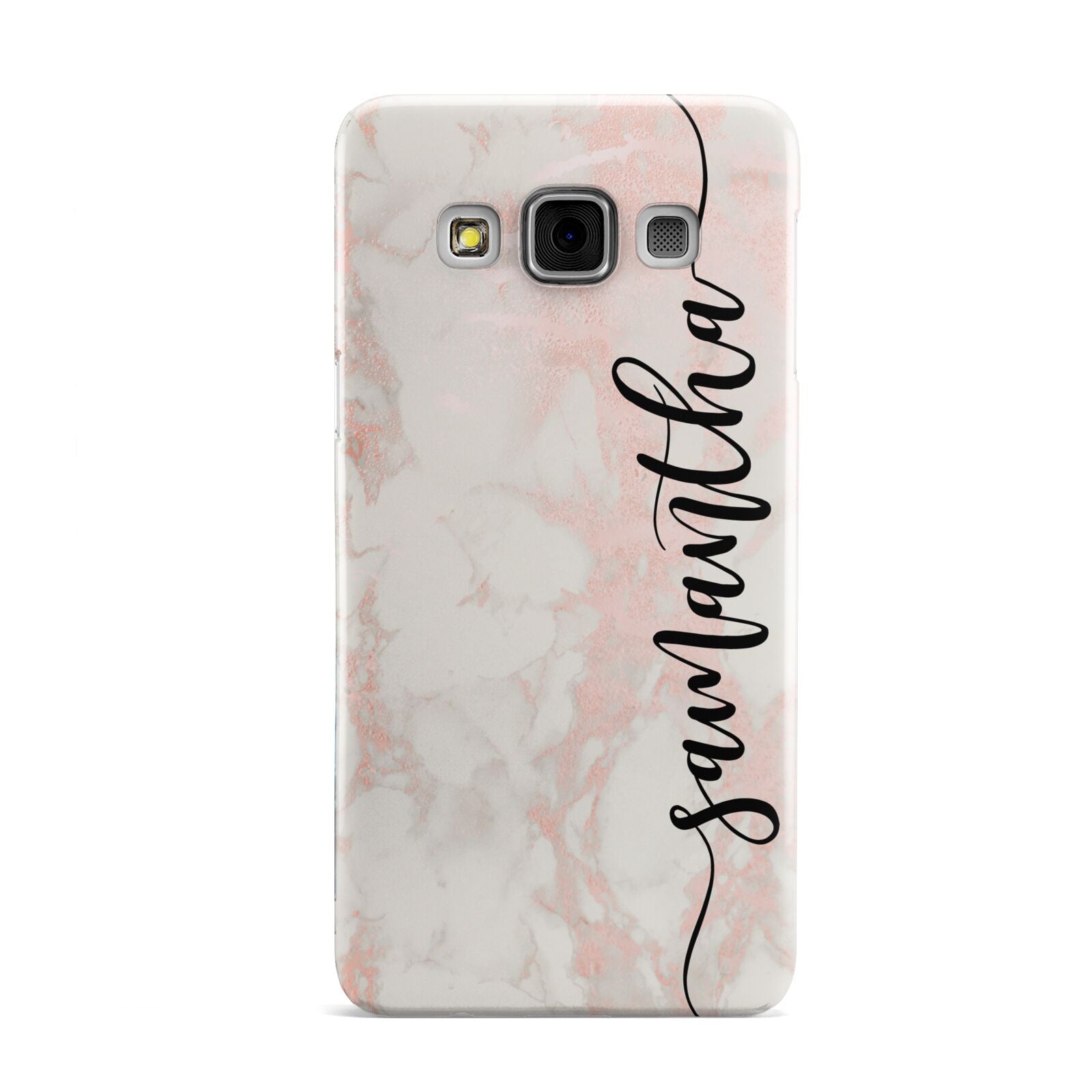 Pink Marble Vertical Black Personalised Name Samsung Galaxy A3 Case