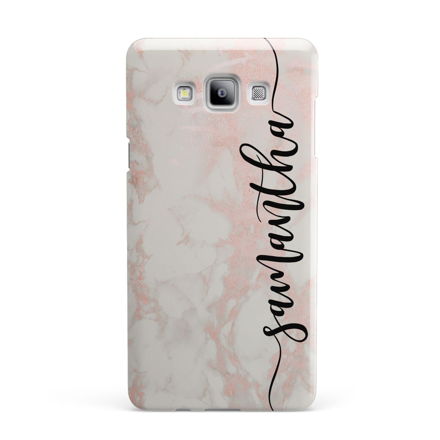 Pink Marble Vertical Black Personalised Name Samsung Galaxy A7 2015 Case