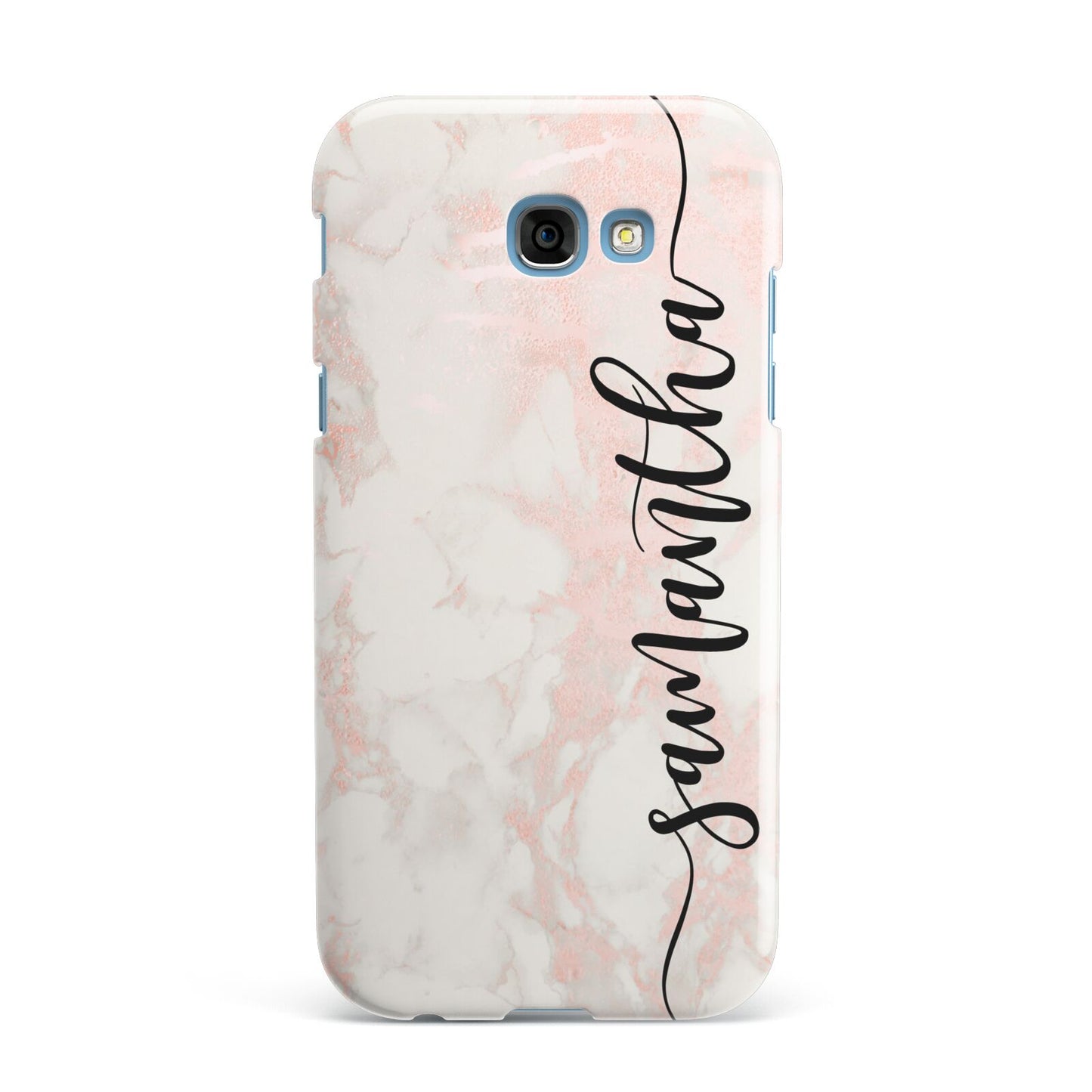 Pink Marble Vertical Black Personalised Name Samsung Galaxy A7 2017 Case