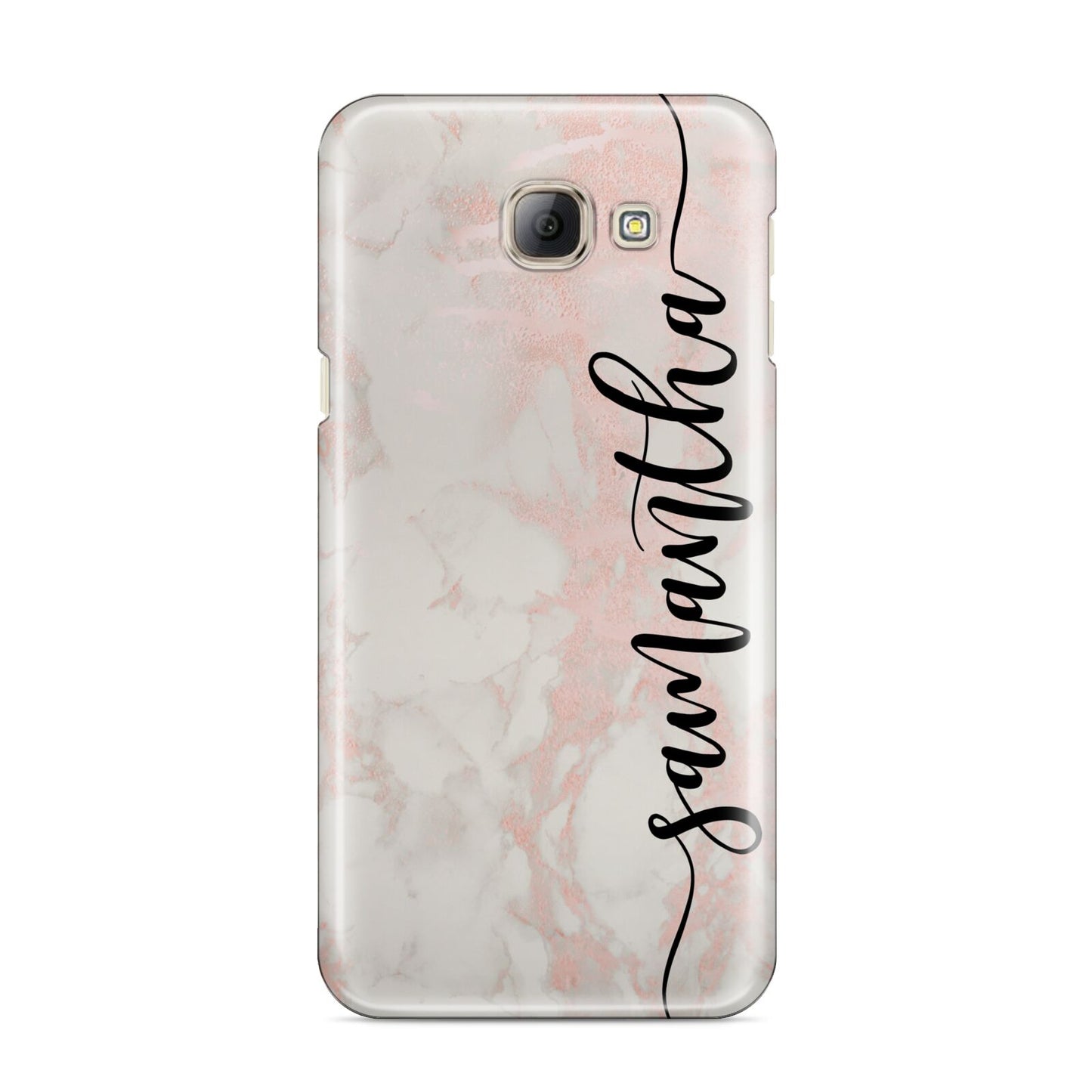 Pink Marble Vertical Black Personalised Name Samsung Galaxy A8 2016 Case