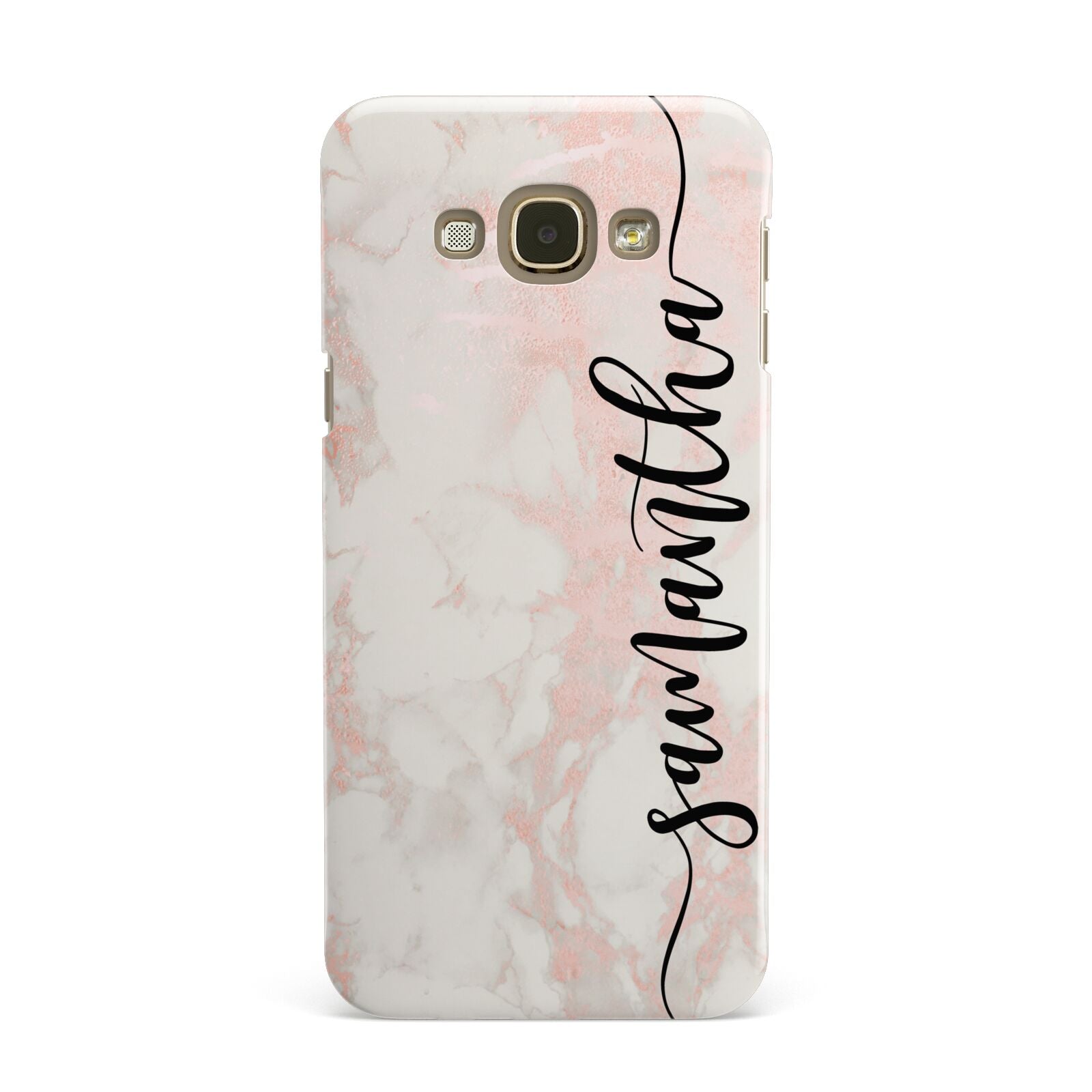 Pink Marble Vertical Black Personalised Name Samsung Galaxy A8 Case