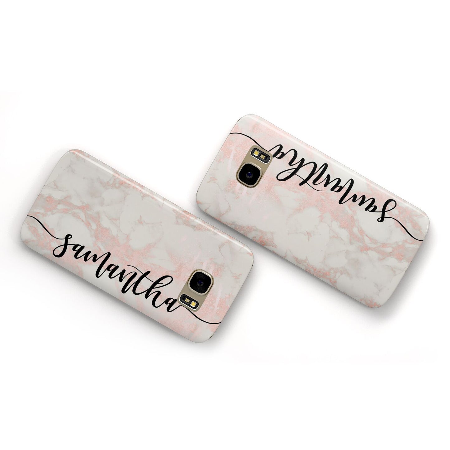 Pink Marble Vertical Black Personalised Name Samsung Galaxy Case Flat Overview