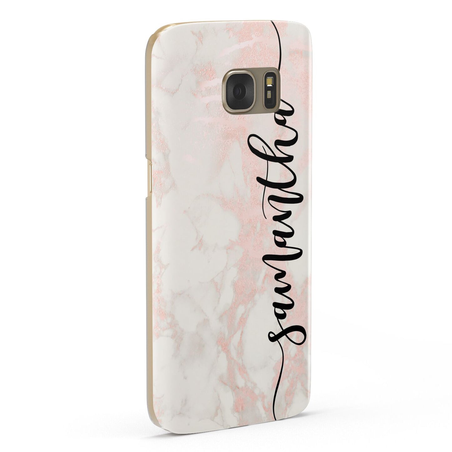 Pink Marble Vertical Black Personalised Name Samsung Galaxy Case Fourty Five Degrees