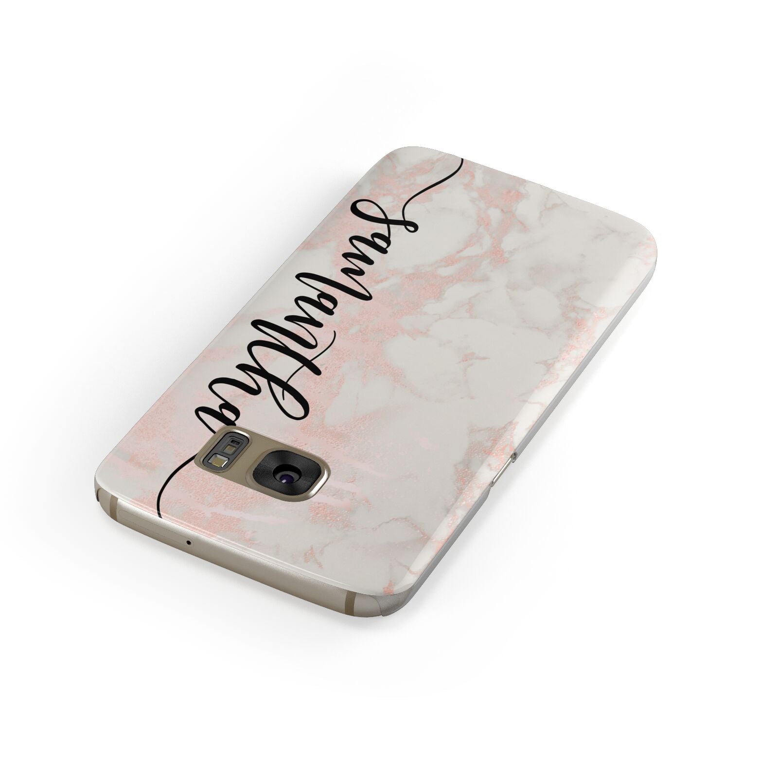 Pink Marble Vertical Black Personalised Name Samsung Galaxy Case Front Close Up