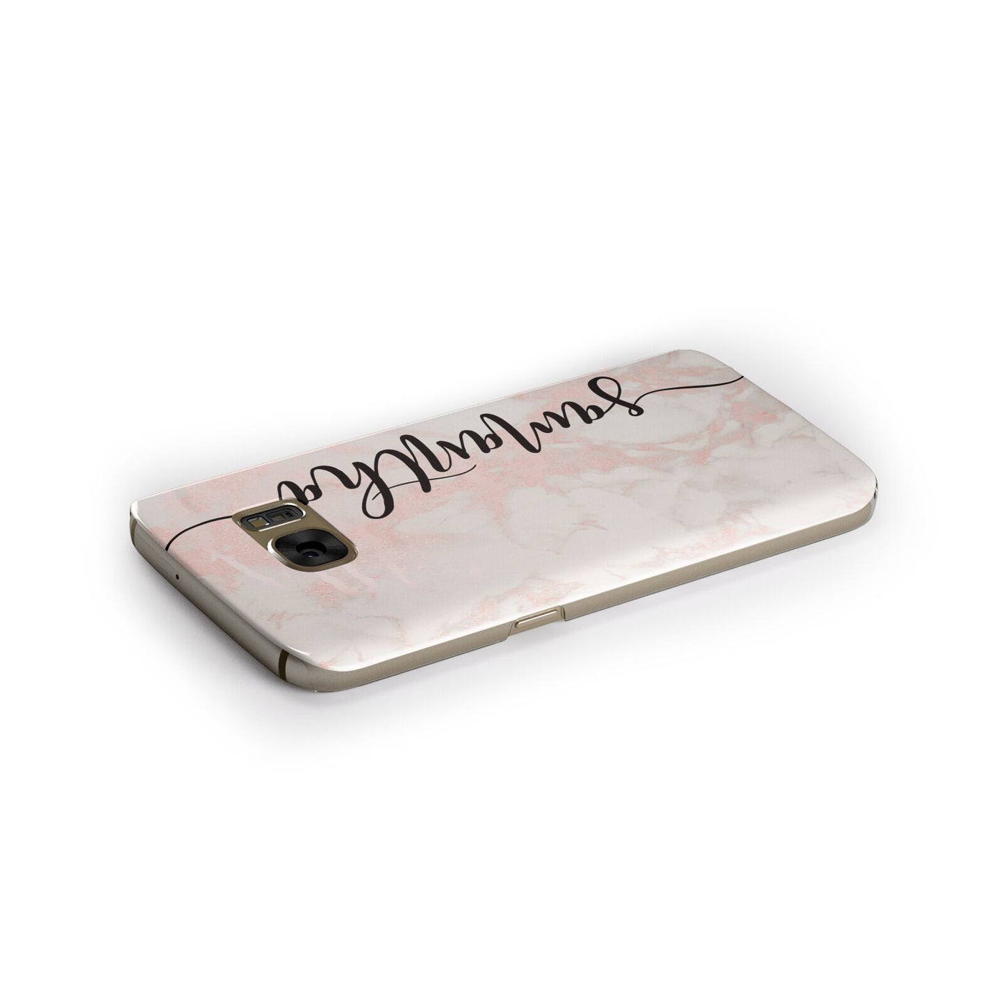 Pink Marble Vertical Black Personalised Name Samsung Galaxy Case Side Close Up